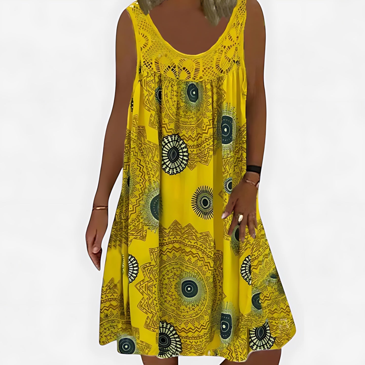 Aurora – Boho Print Pleated Summer Mini Dress