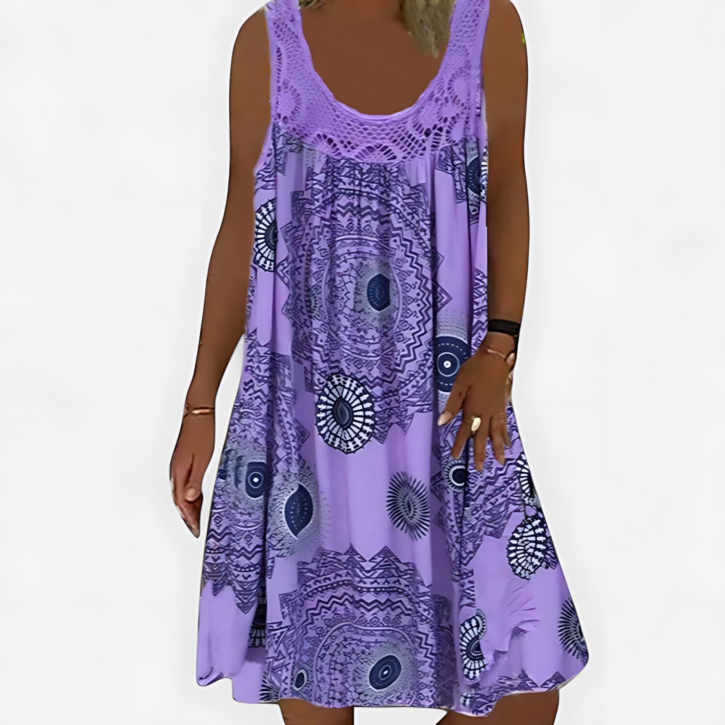 Aurora – Boho Print Pleated Summer Mini Dress