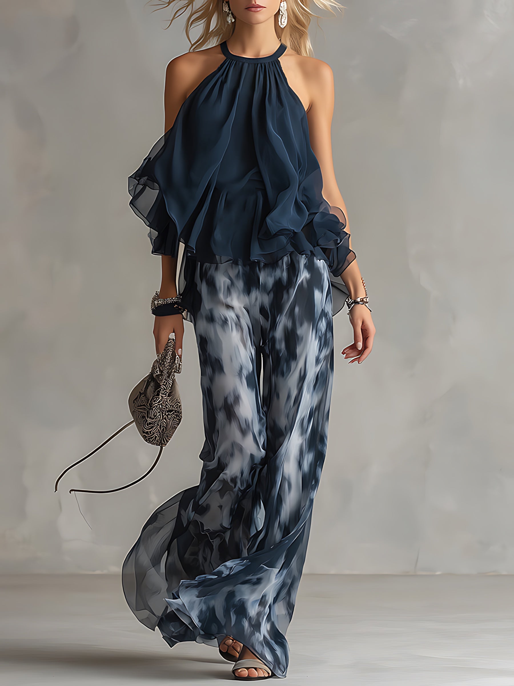 Aurora – Halter Top and Tie Dye Wide Leg Pants Set