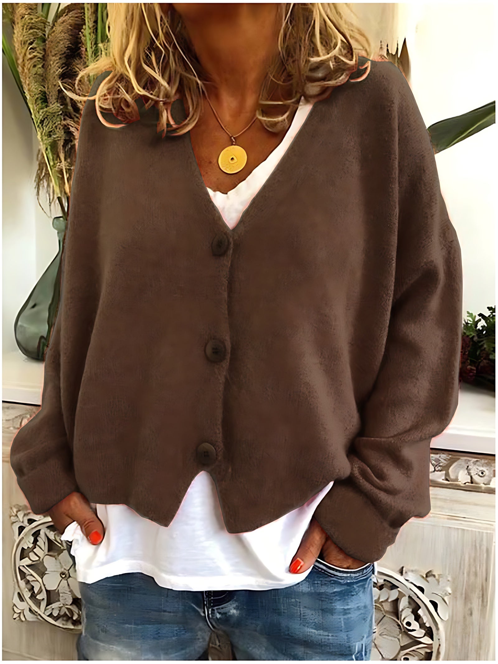 Aurora – V Neck Button Up Knit Cardigan