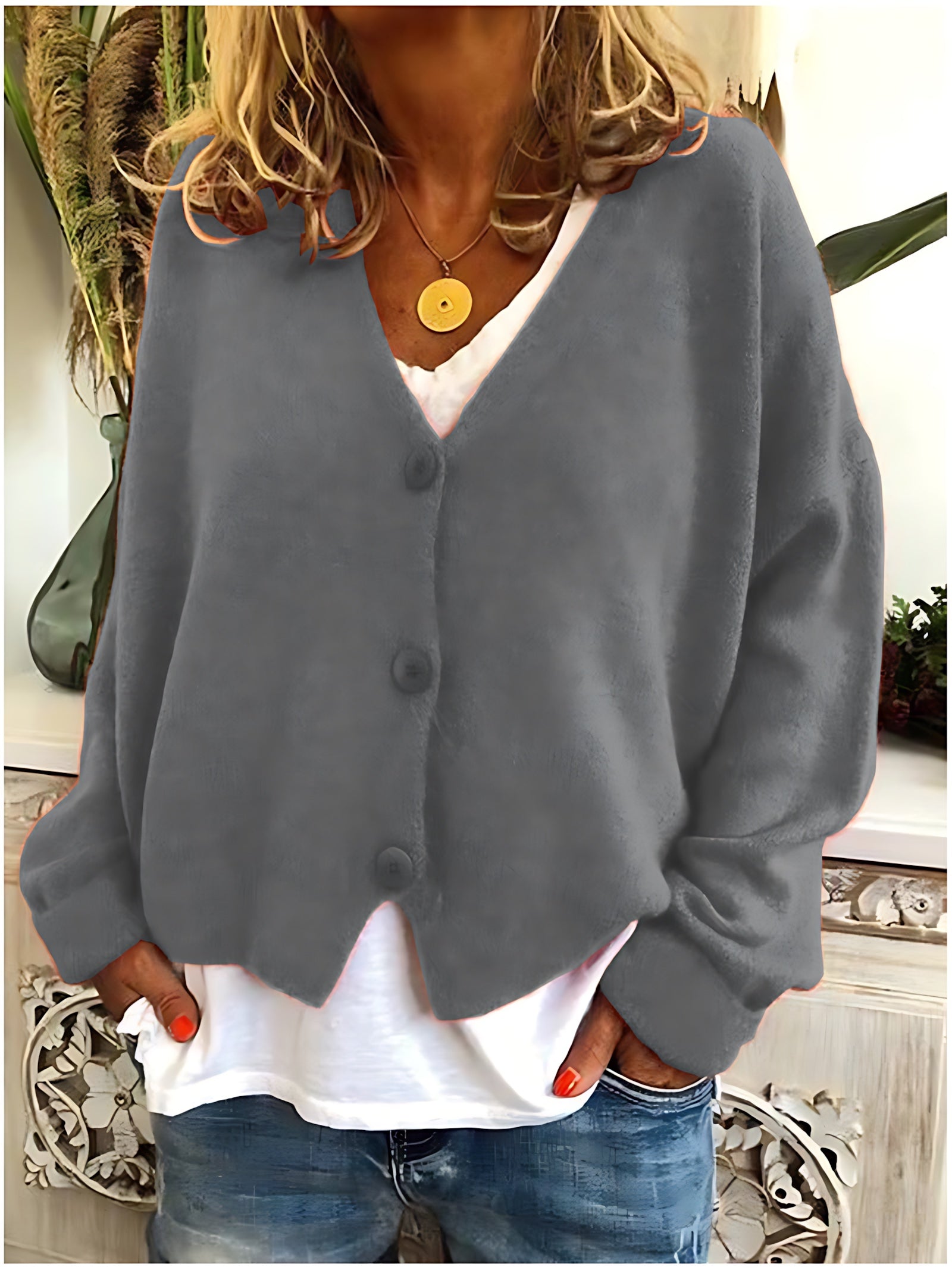 Aurora – V Neck Button Up Knit Cardigan
