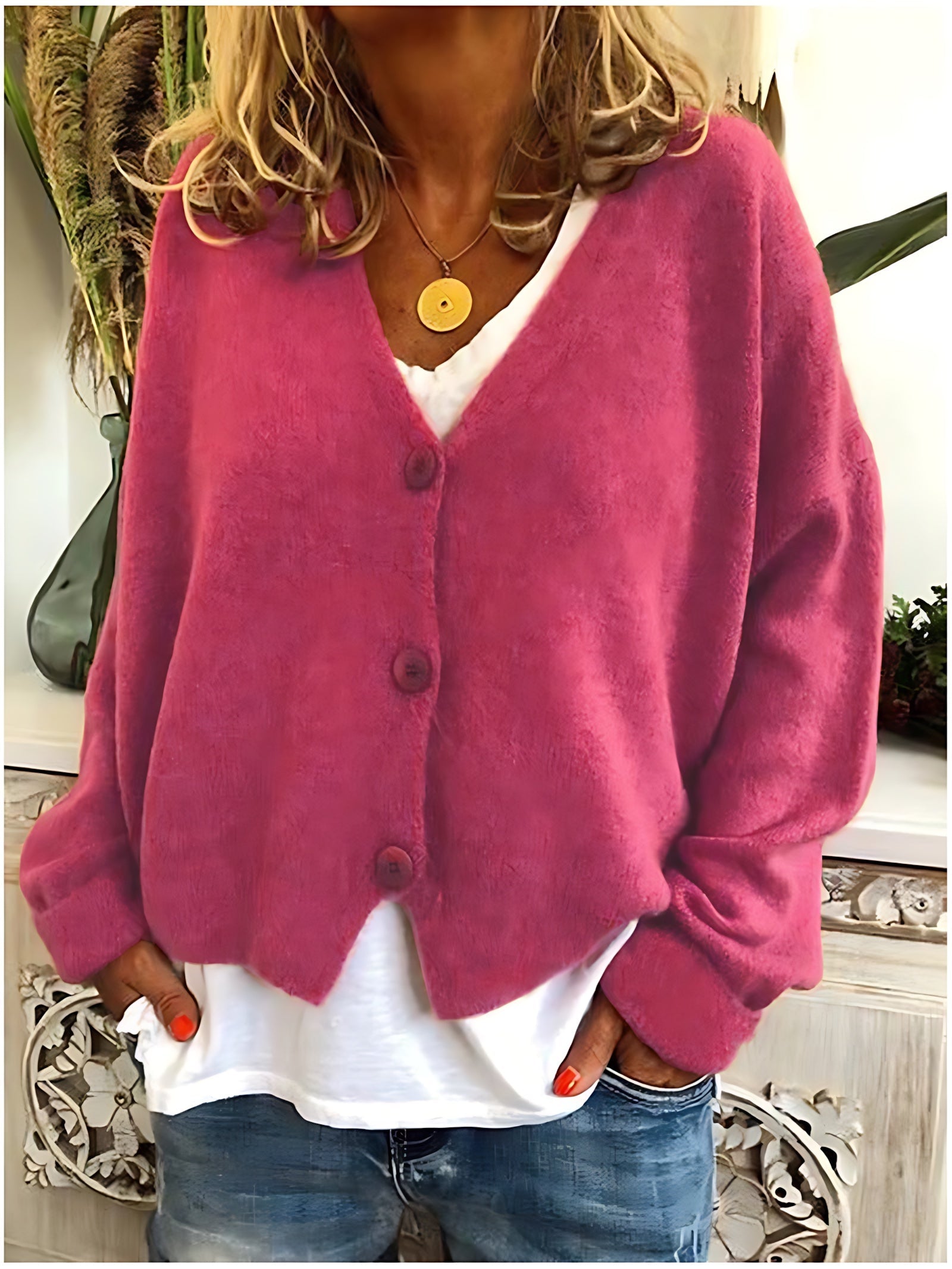 Aurora – V Neck Button Up Knit Cardigan