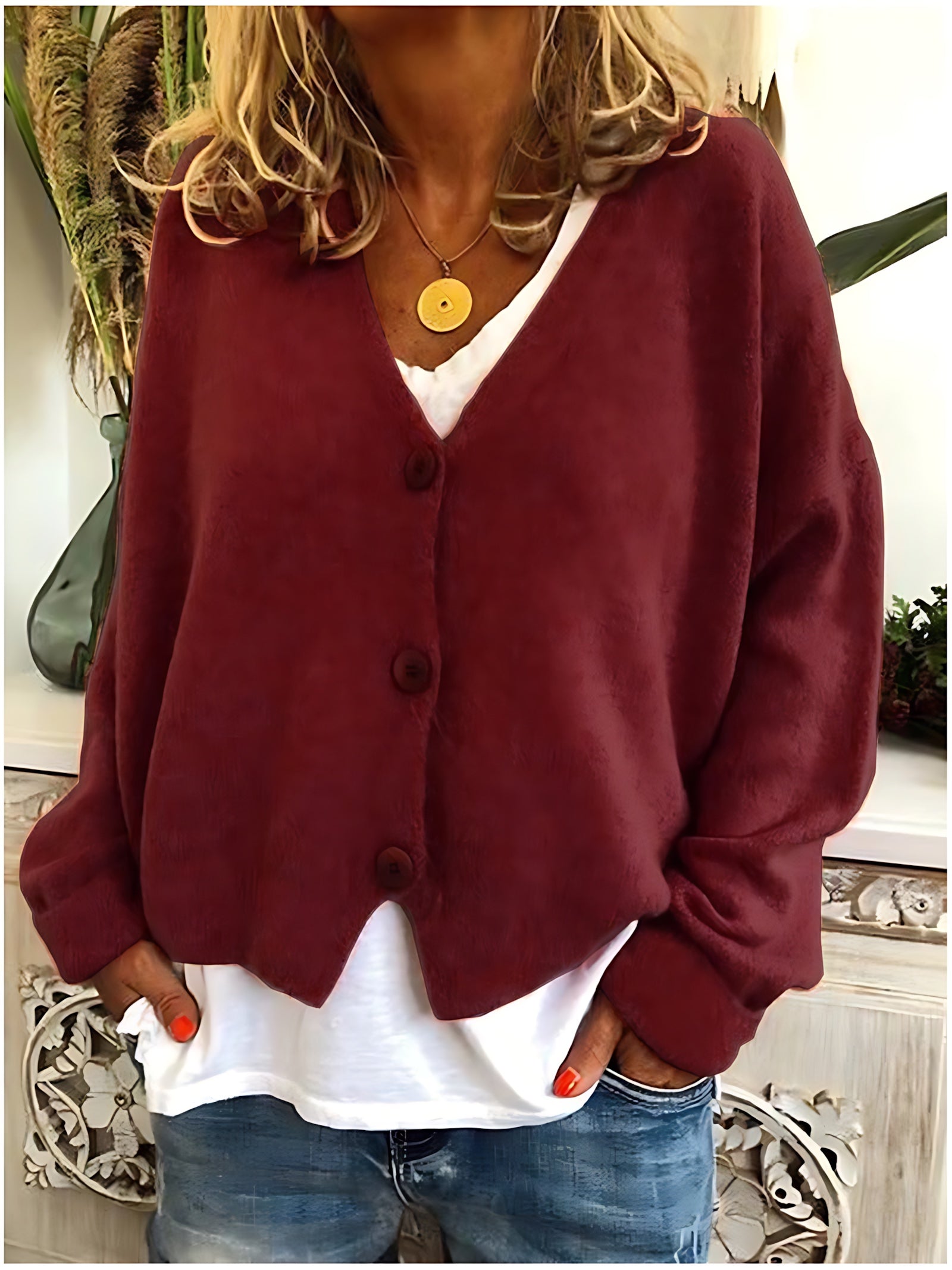 Aurora – V Neck Button Up Knit Cardigan