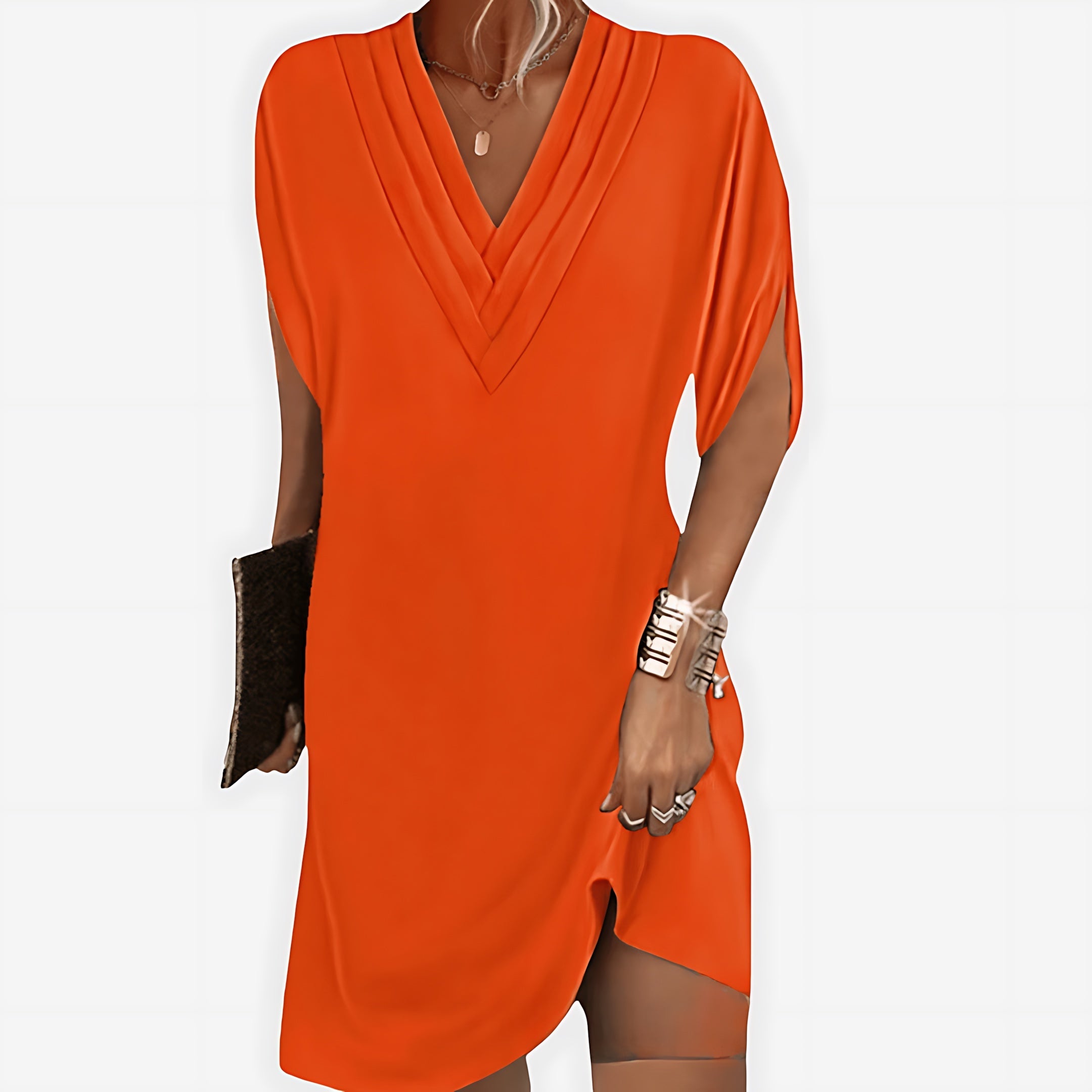 Autumn – Draped V Neck Batwing Sleeve Dress