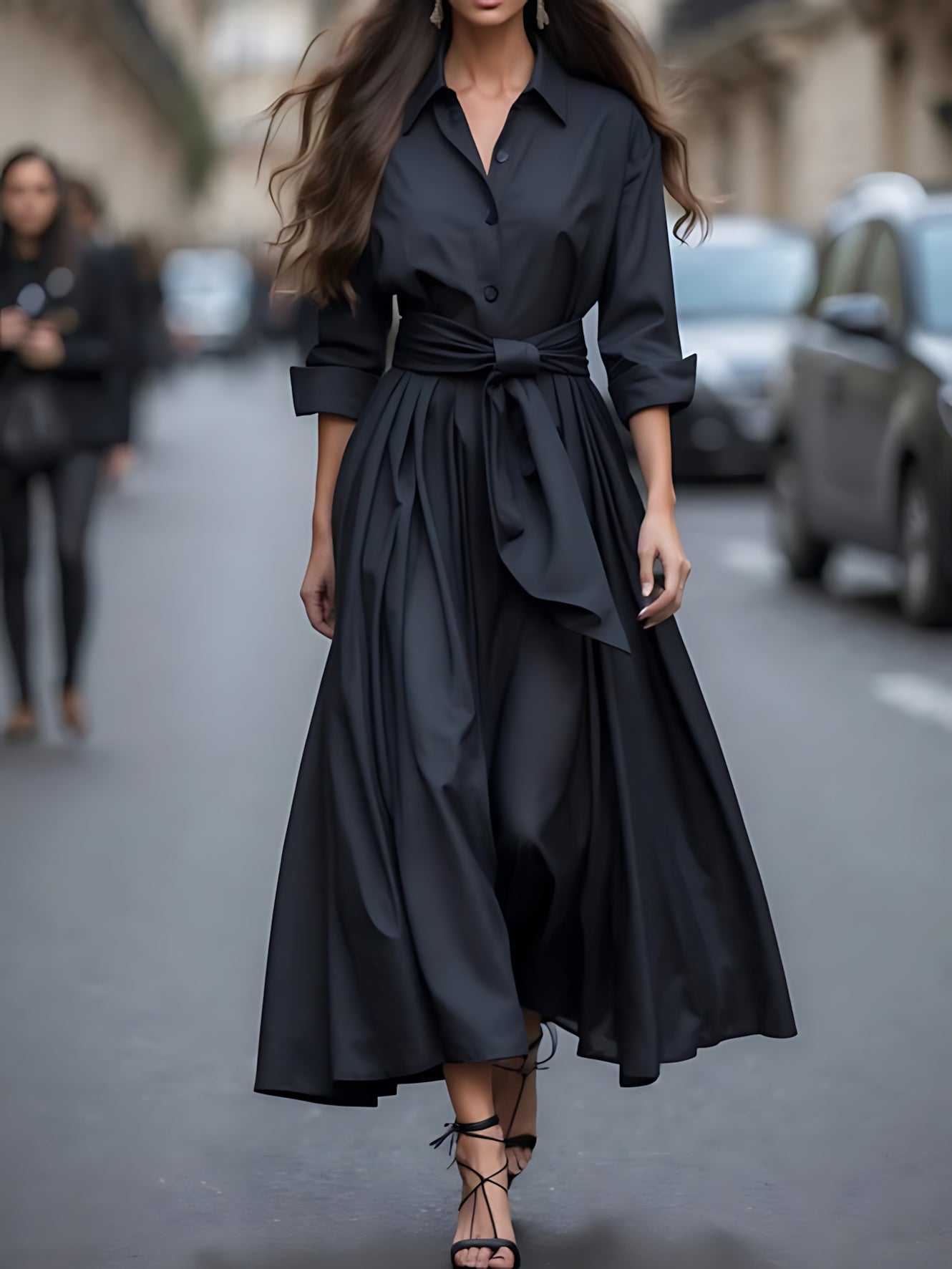 Autumn – Satin Wrap Tie Waist Evening Maxi Dress