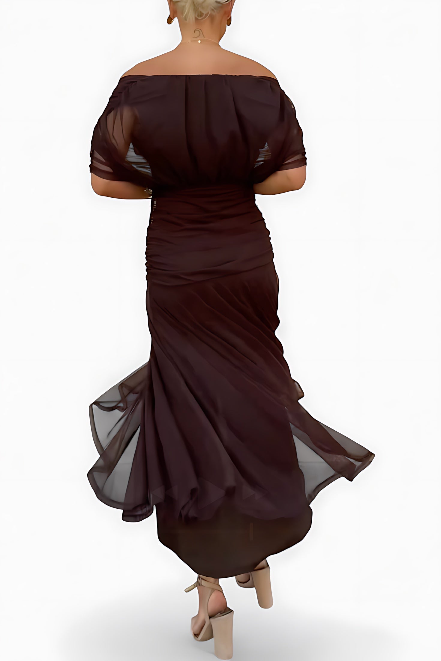 Ava – Mesh Off Shoulder Ruched Evening Maxi Dress