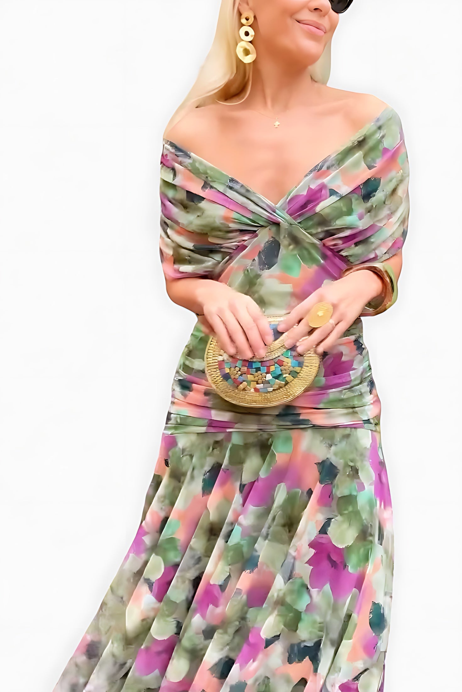 Ava – Mesh Off Shoulder Ruched Evening Maxi Dress