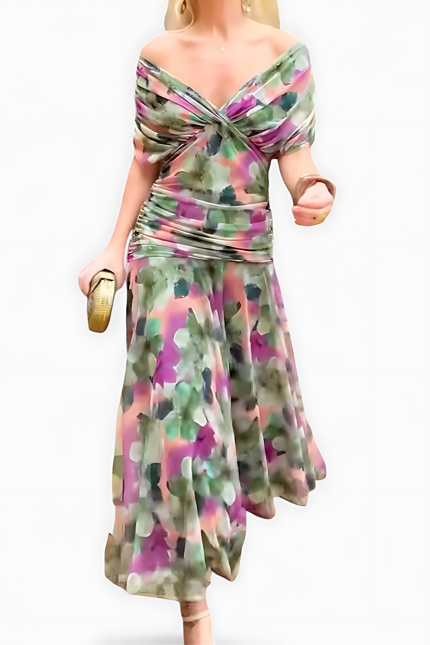 Ava – Mesh Off Shoulder Ruched Evening Maxi Dress