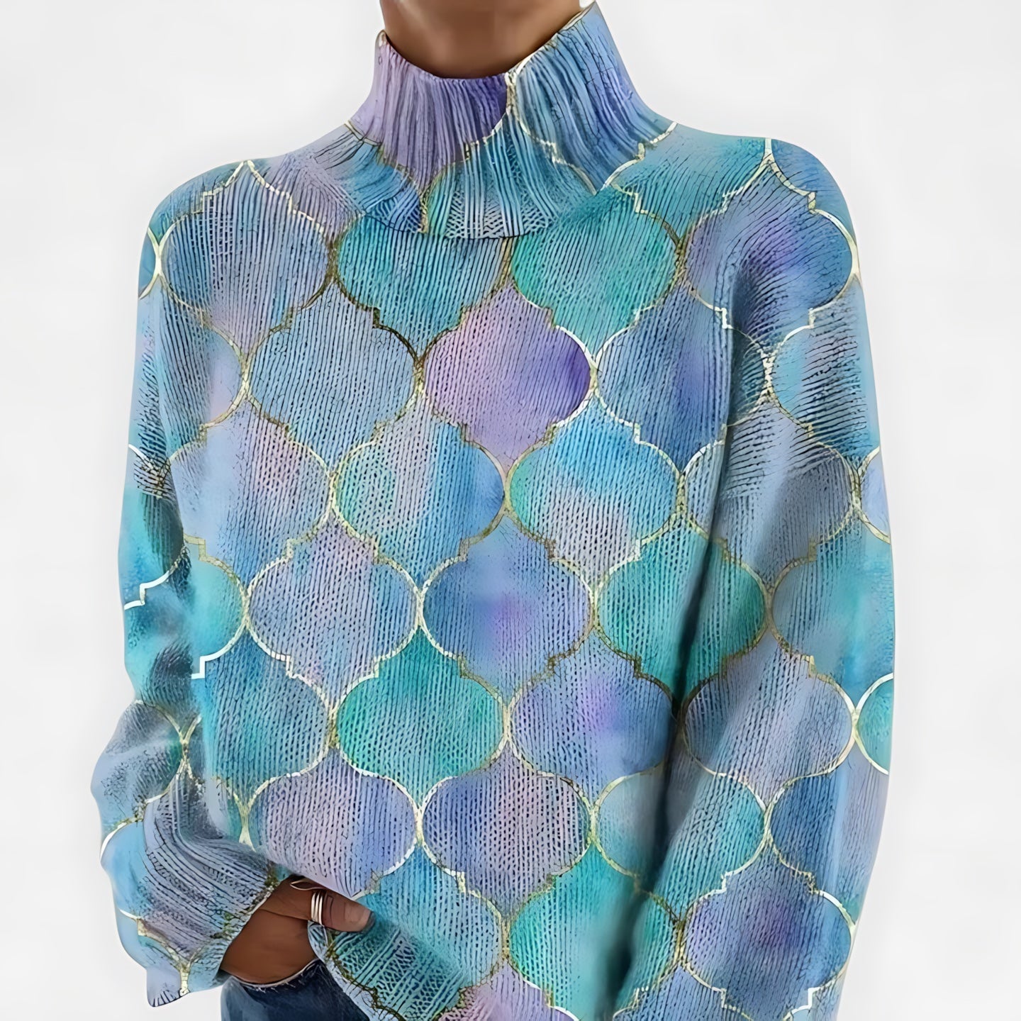 Avery – Scallop Pattern Turtleneck Knit Sweater
