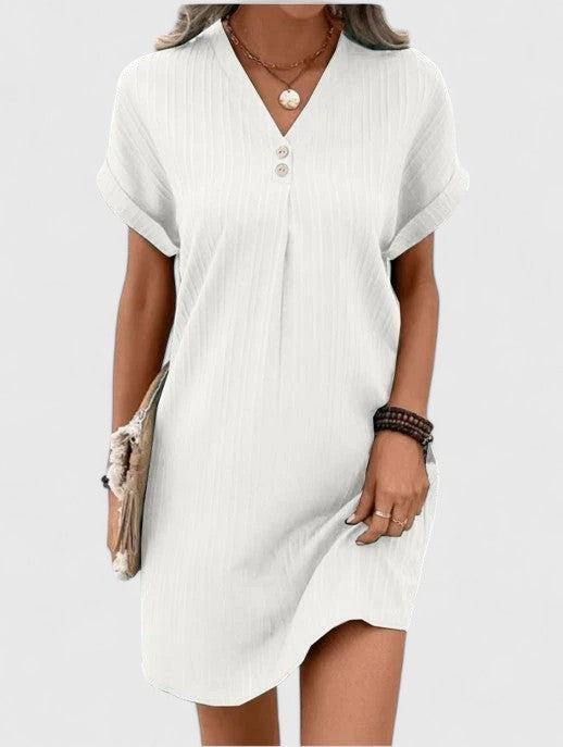 Scarlett – Notch Neck Short Sleeve Shift Mini Dress