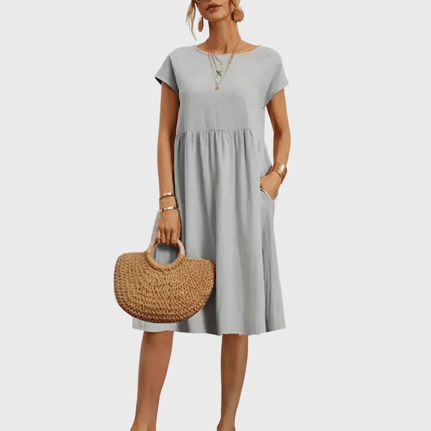 Juliette – Crew Neck Short Sleeve Babydoll Midi Dress