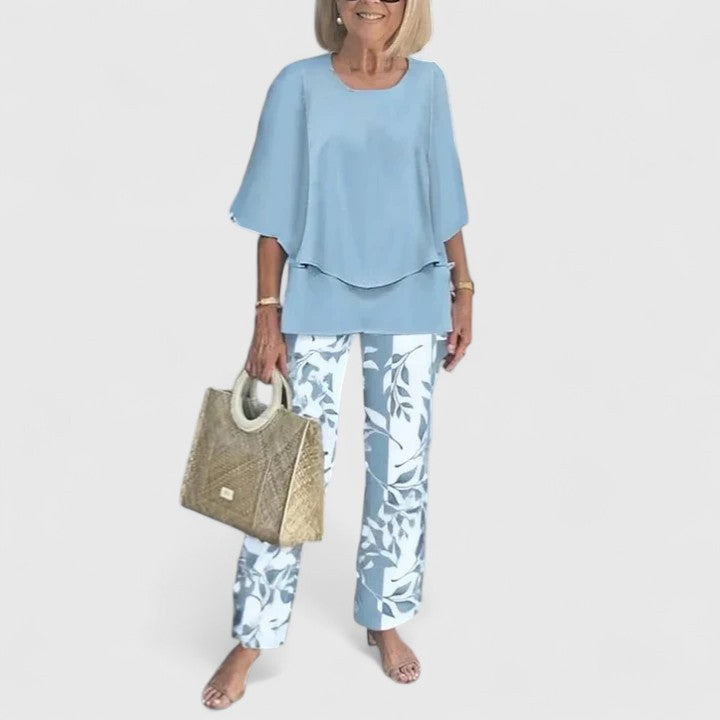 Brooklyn – Short Sleeve Top and Floral Print Wide Leg Pants Set
