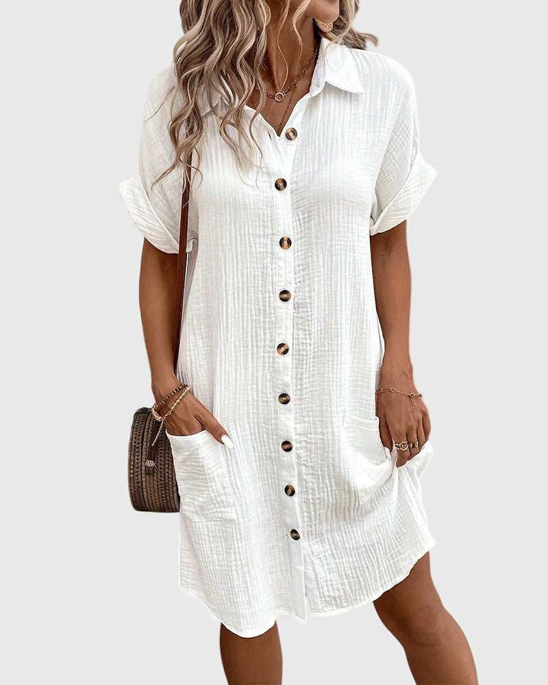 Maggie – Collared Short Sleeve Summer Shirt Dress