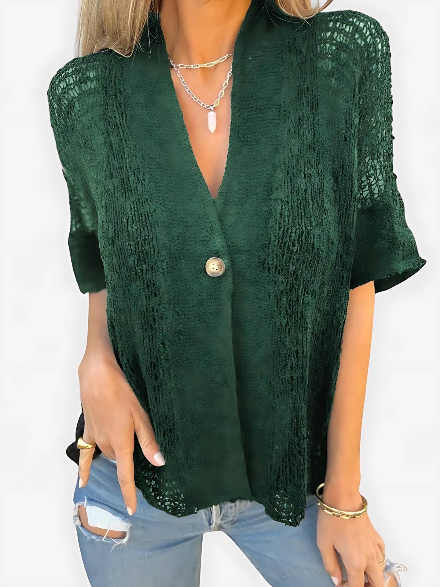 Bailey – Crochet Knit Short Sleeve Cardigan