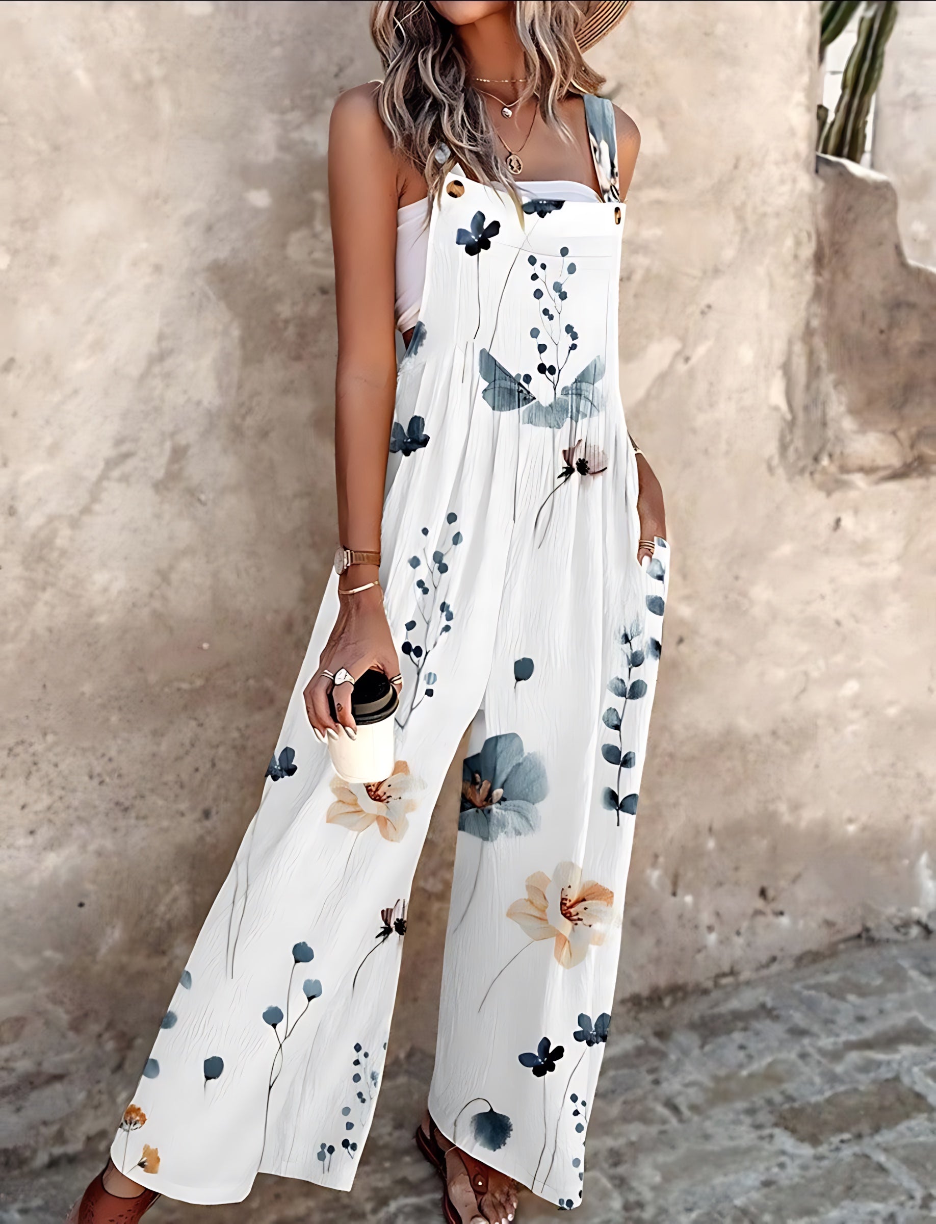 Bailey – Floral Print Wide Leg Overall Jumpsuit