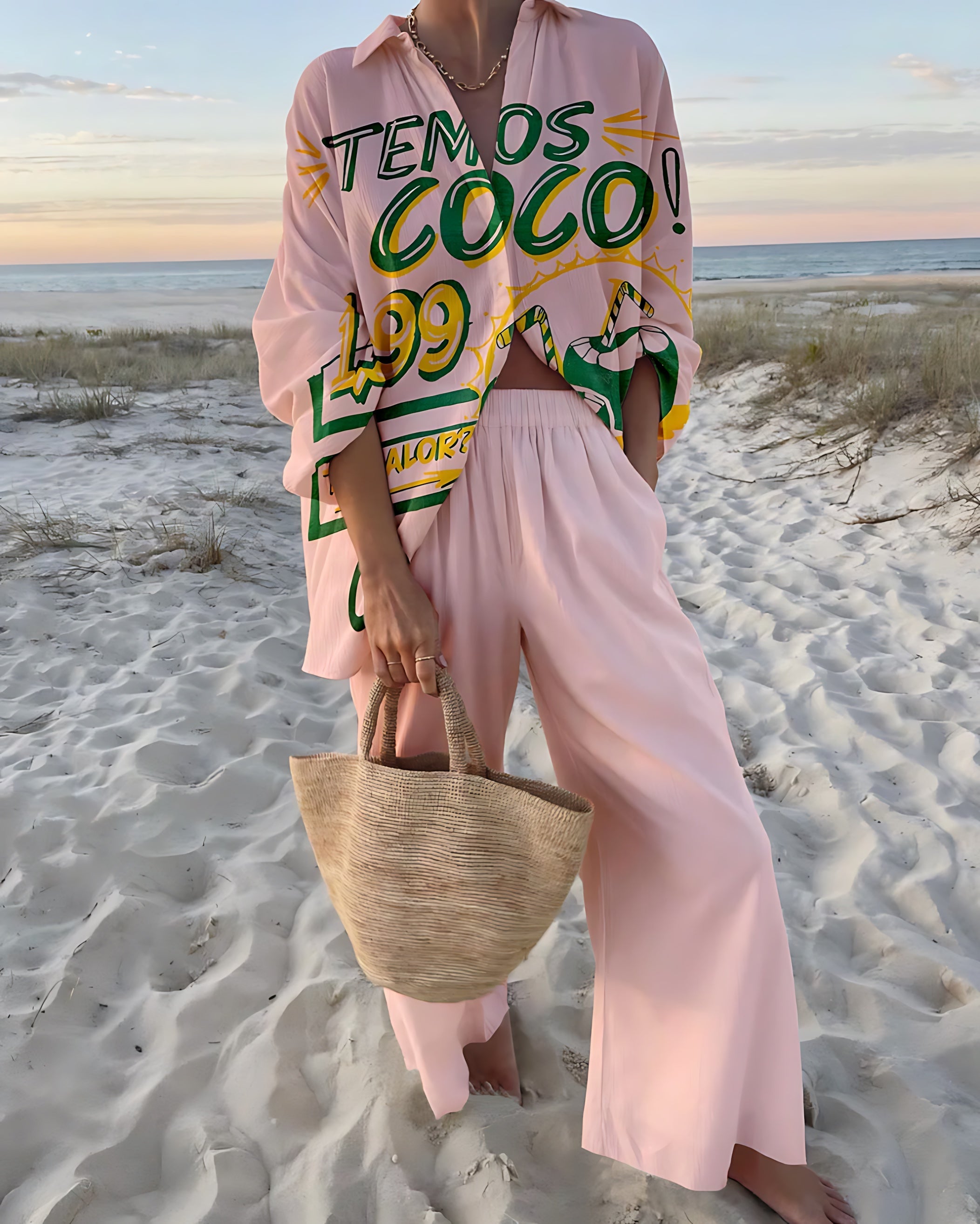 Bailey – Graphic Print Shirt and Wide Leg Pants Set
