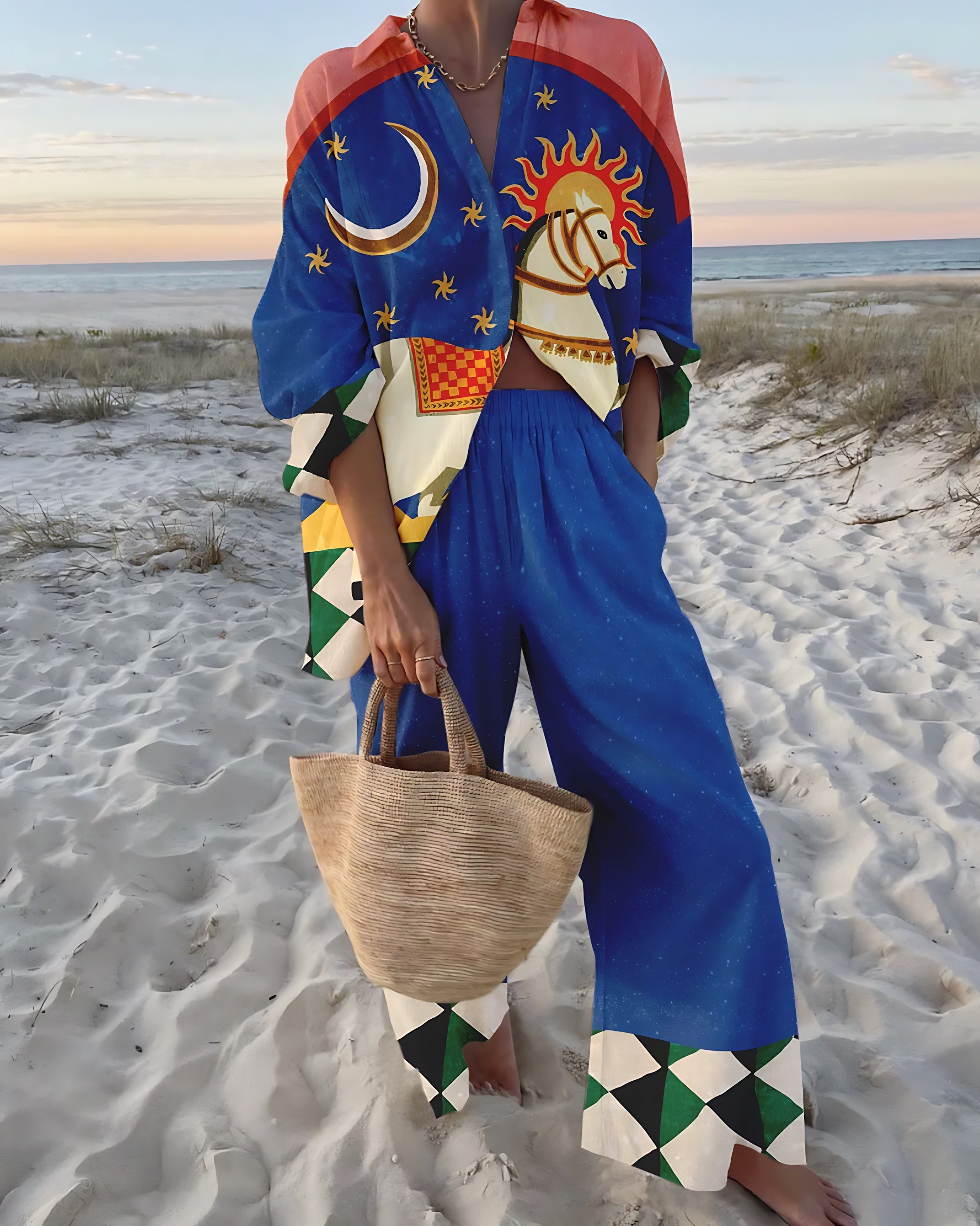 Bailey – Graphic Print Shirt and Wide Leg Pants Set
