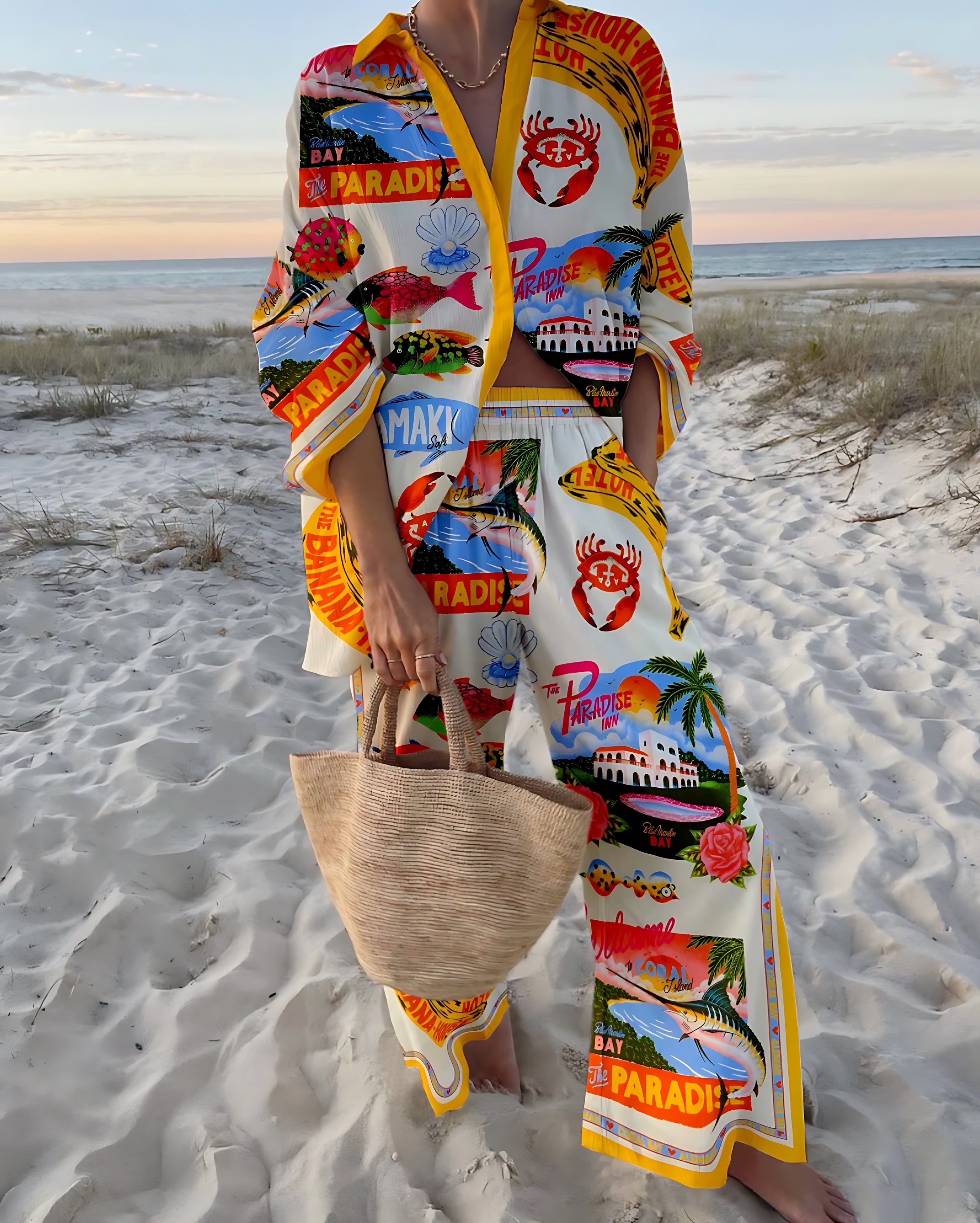 Bailey – Graphic Print Shirt and Wide Leg Pants Set