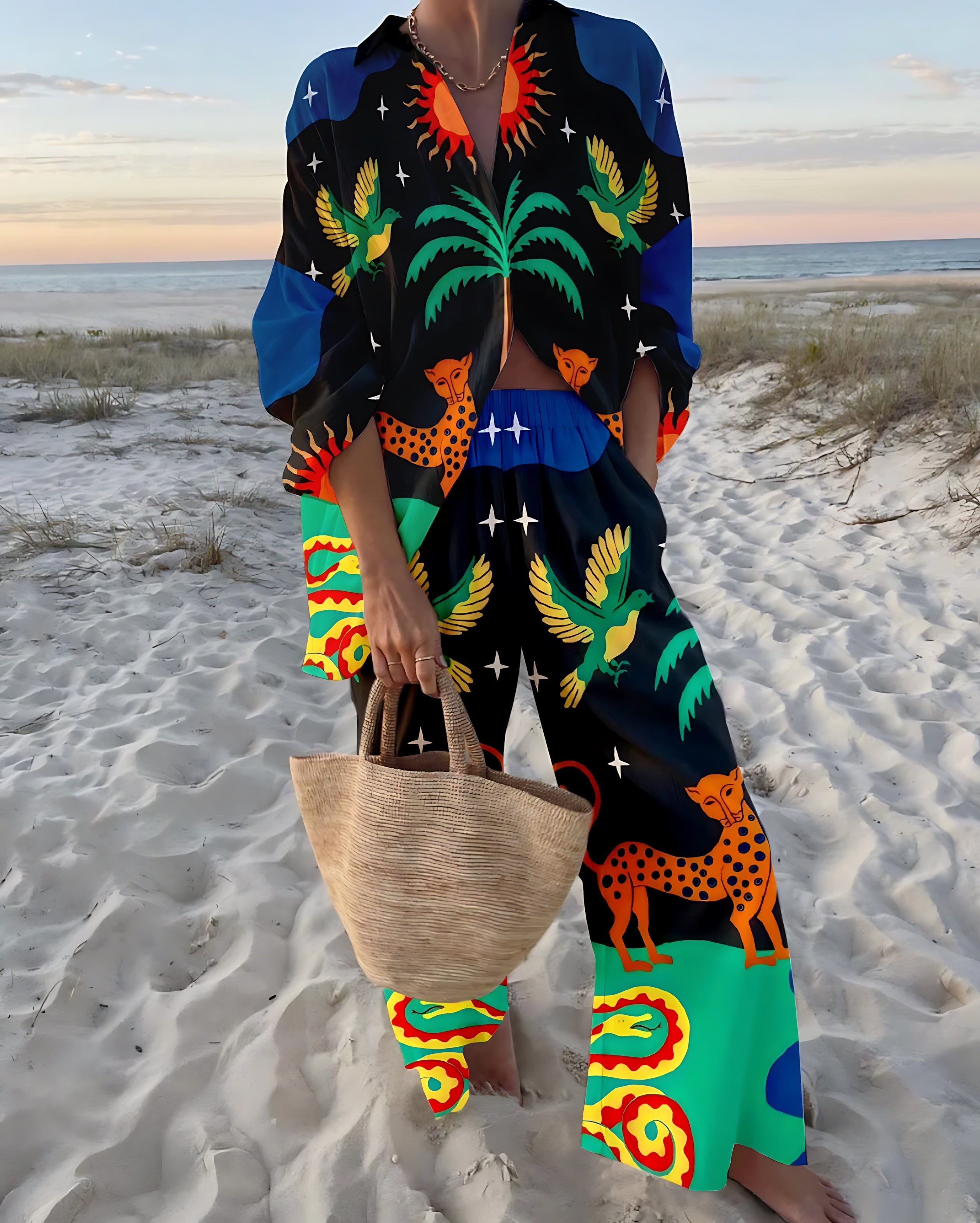 Bailey – Graphic Print Shirt and Wide Leg Pants Set