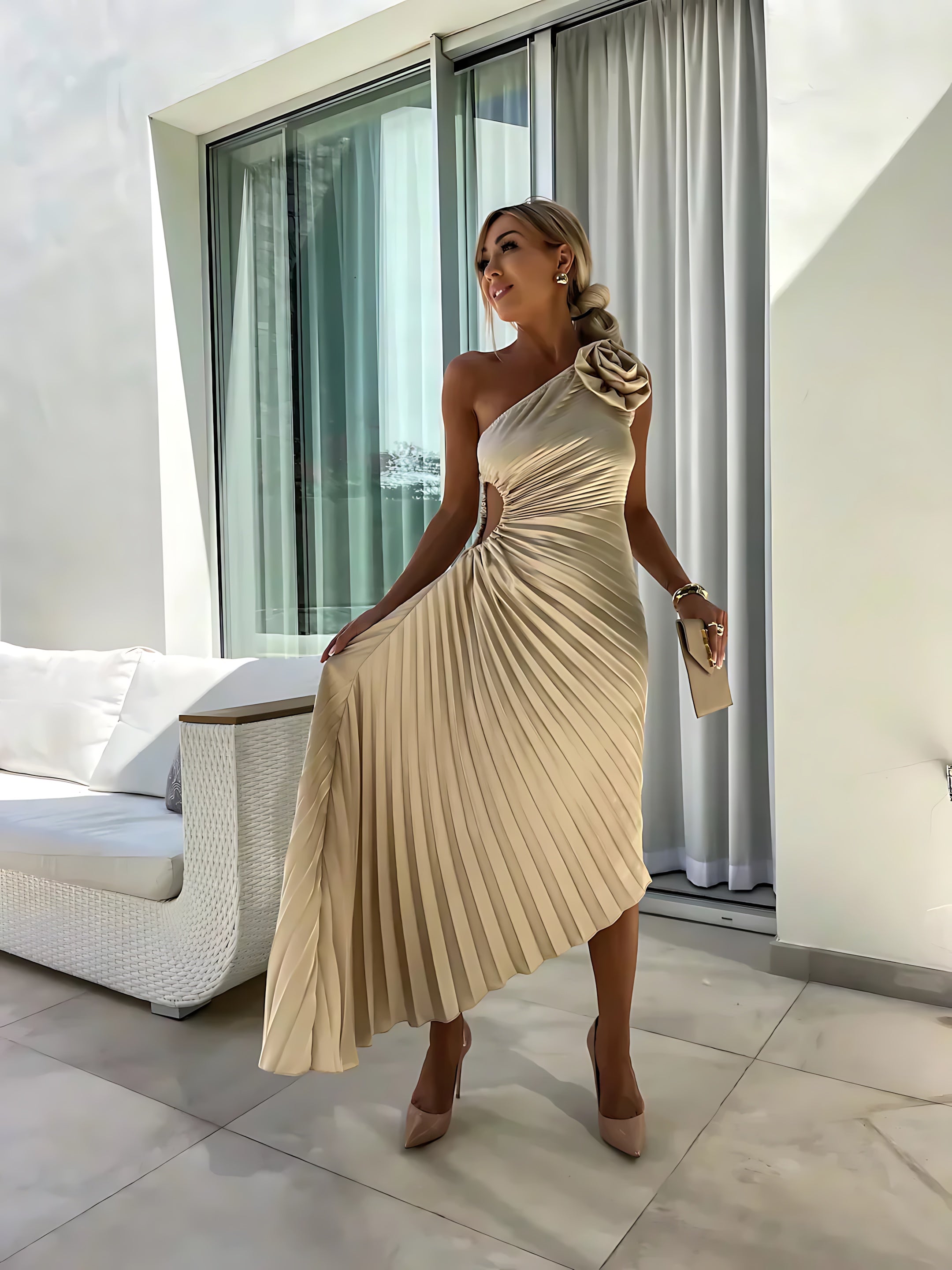 Bailey – Satin One Shoulder Wedding Guest Midi Dress