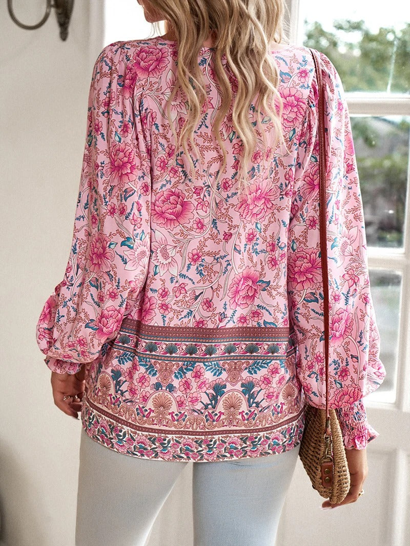 Phoebe – Floral V Neck Ruffle Blouse