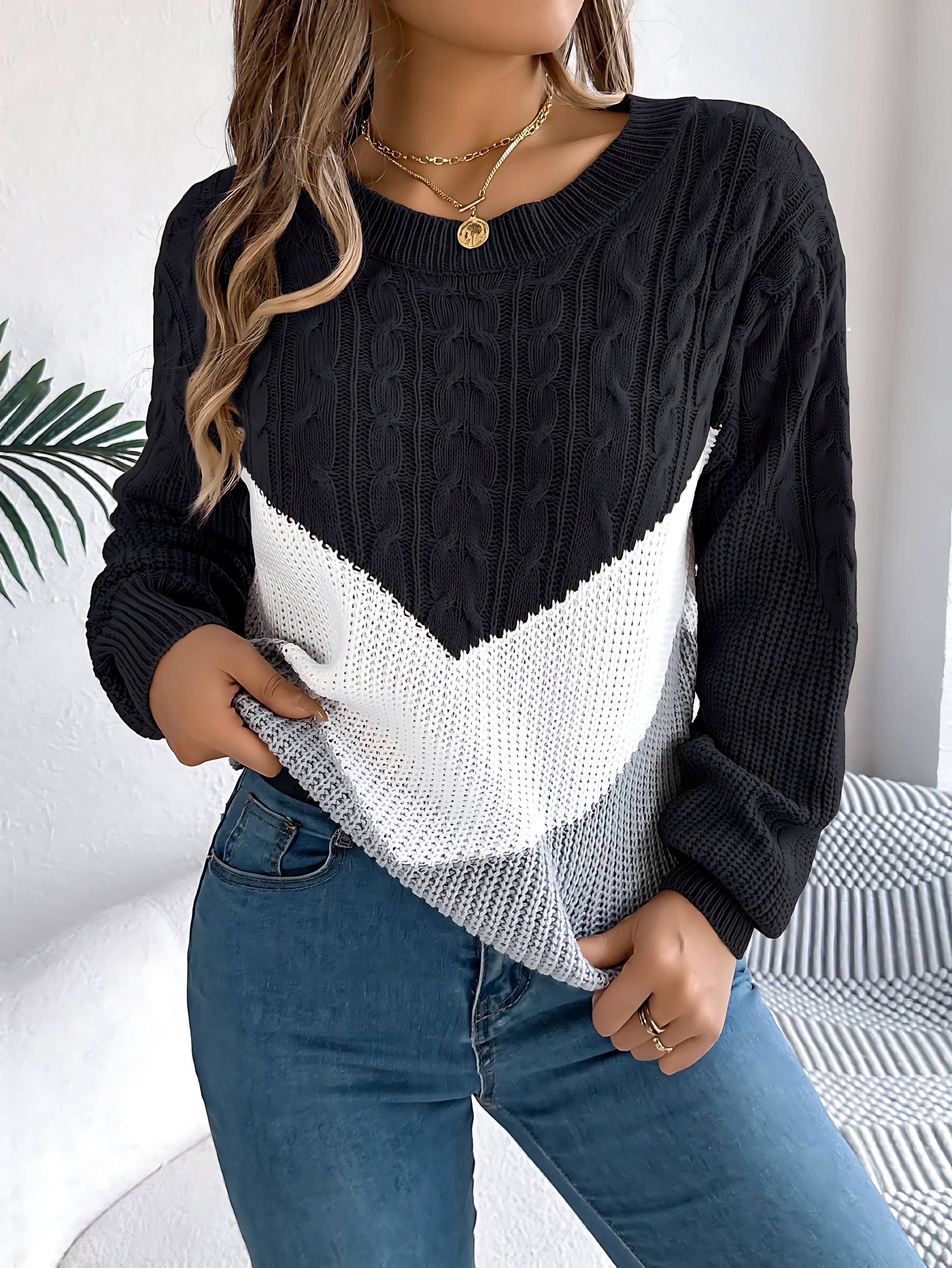 Beatrice – Chevron Color Block Knit Sweater