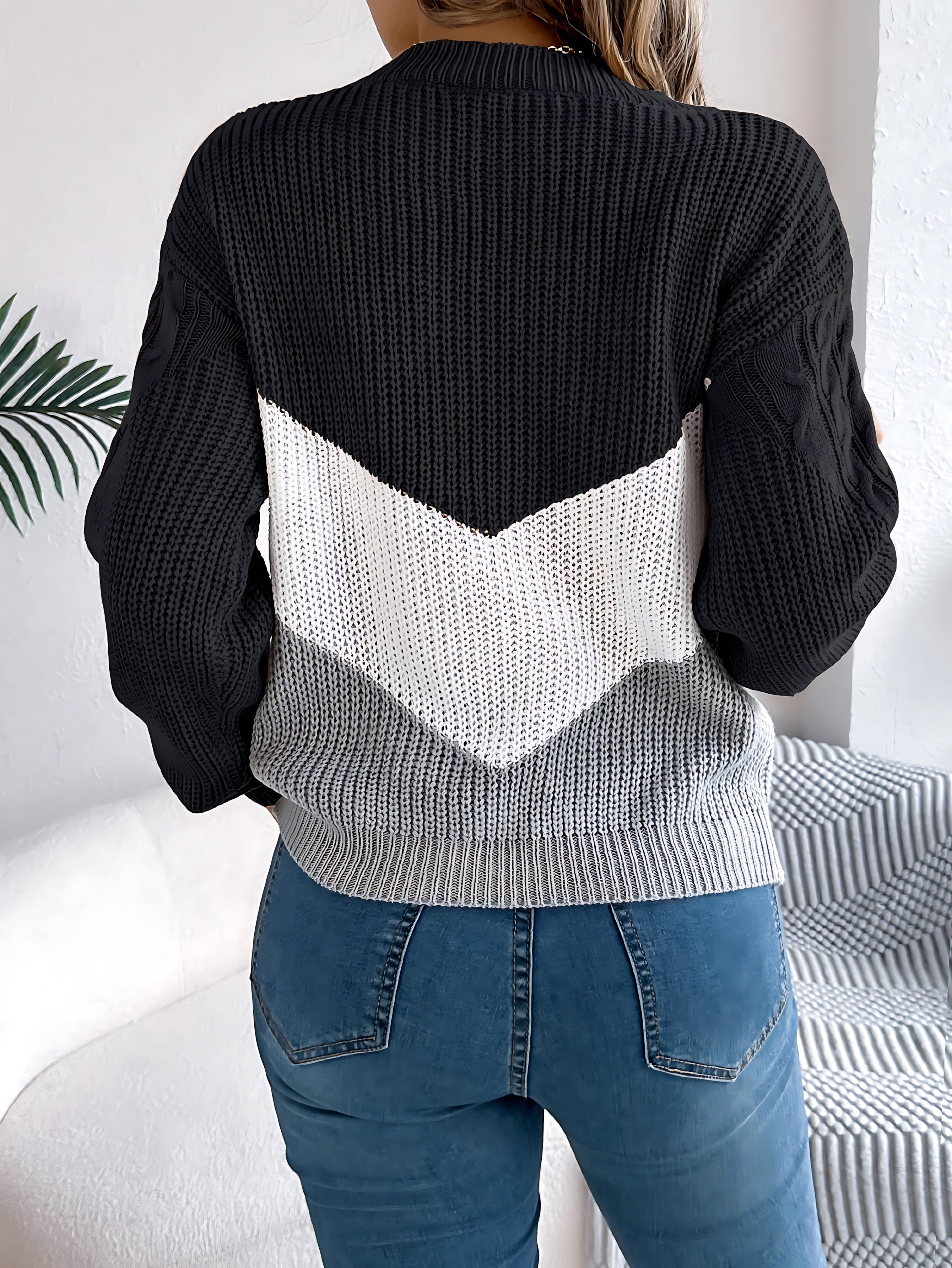 Beatrice – Chevron Color Block Knit Sweater