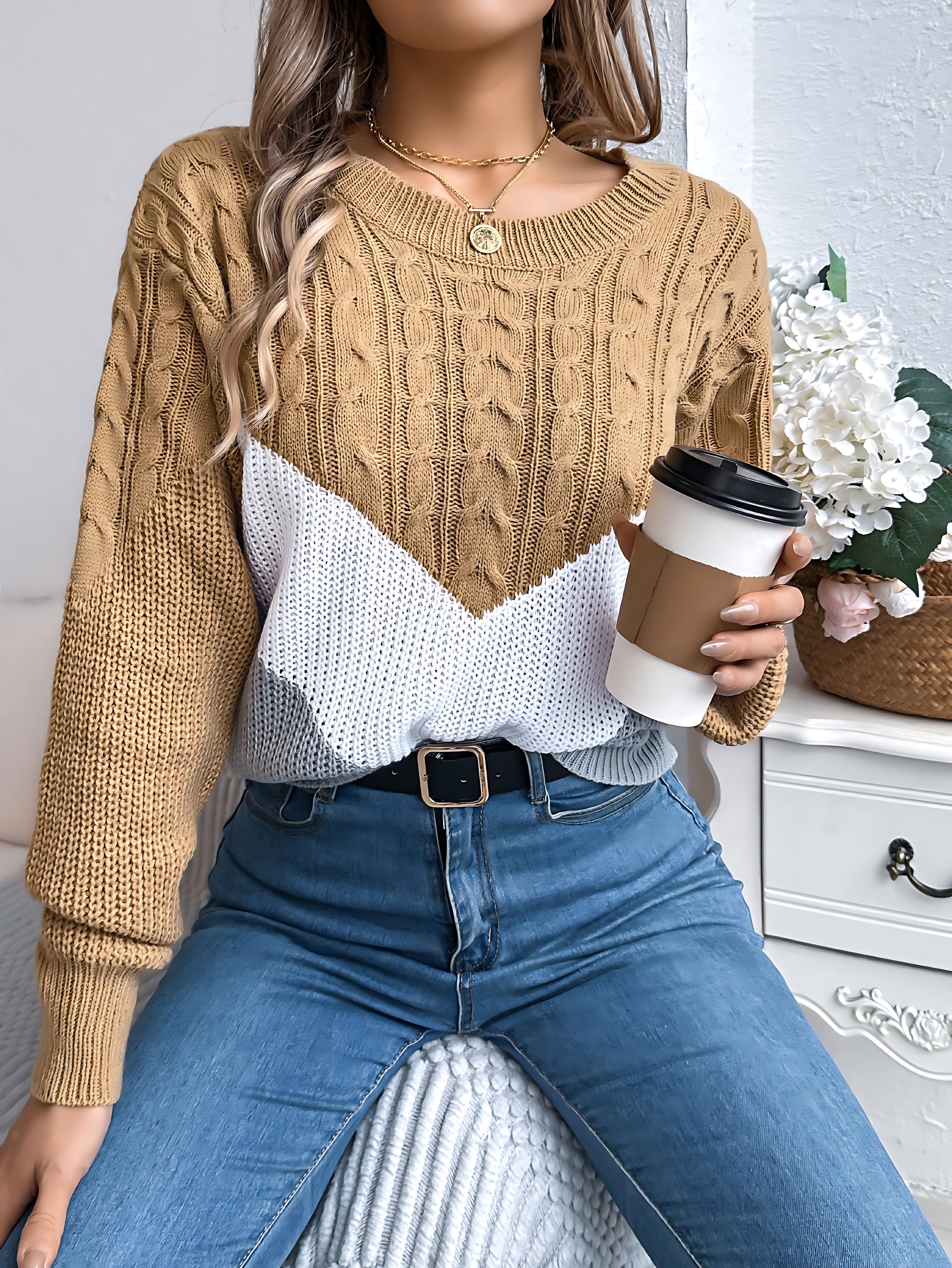 Beatrice – Chevron Color Block Knit Sweater