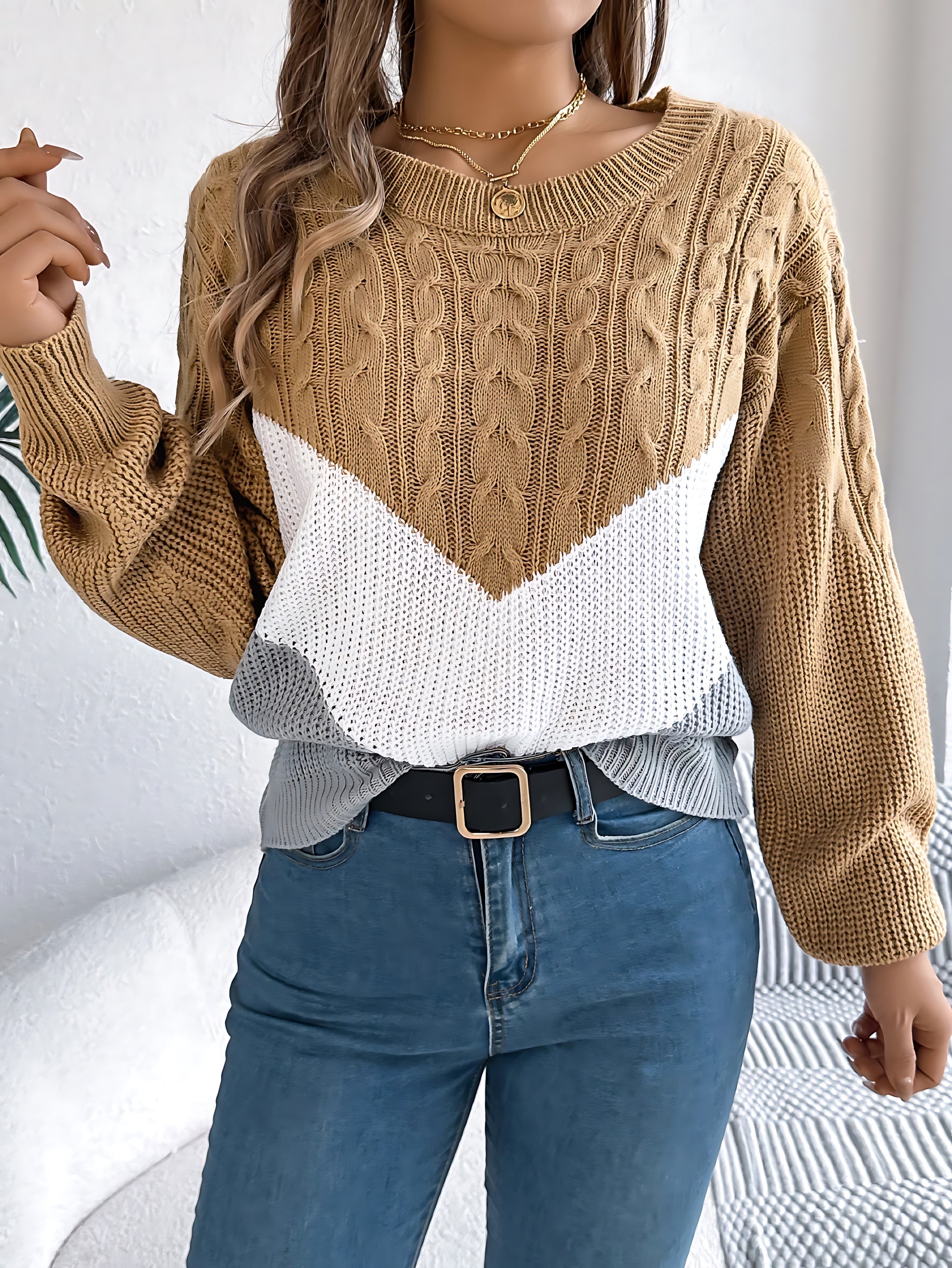 Beatrice – Chevron Color Block Knit Sweater
