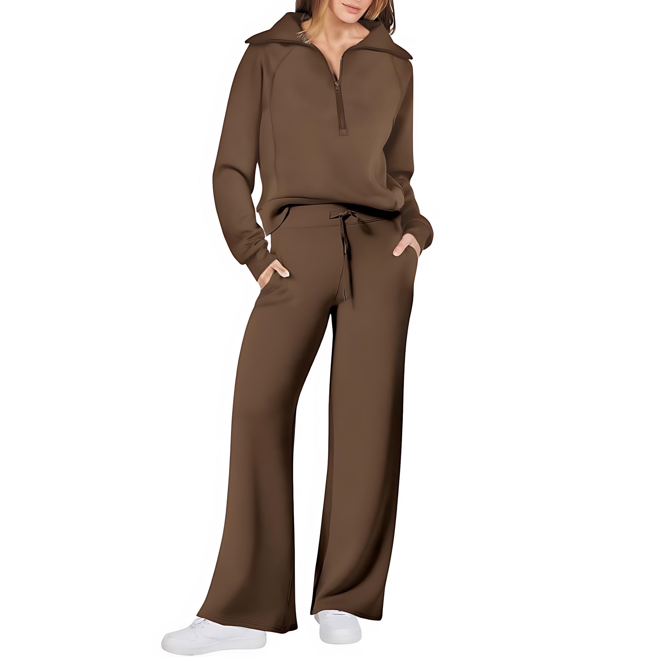 Beatrice – Half Zip Top And Wide Leg Pants Lounge Set