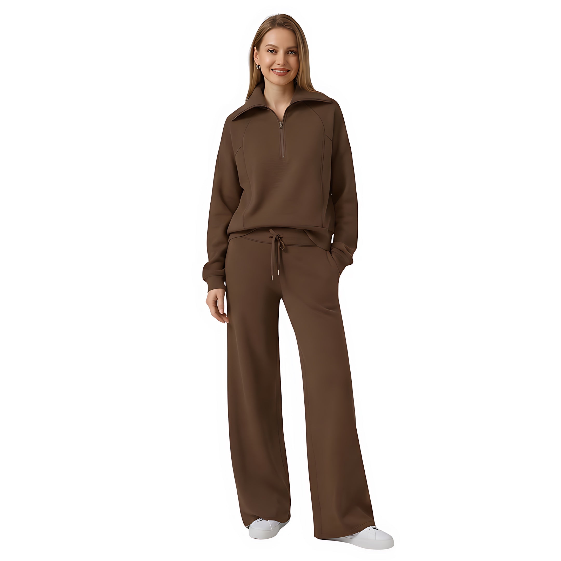 Beatrice – Half Zip Top And Wide Leg Pants Lounge Set