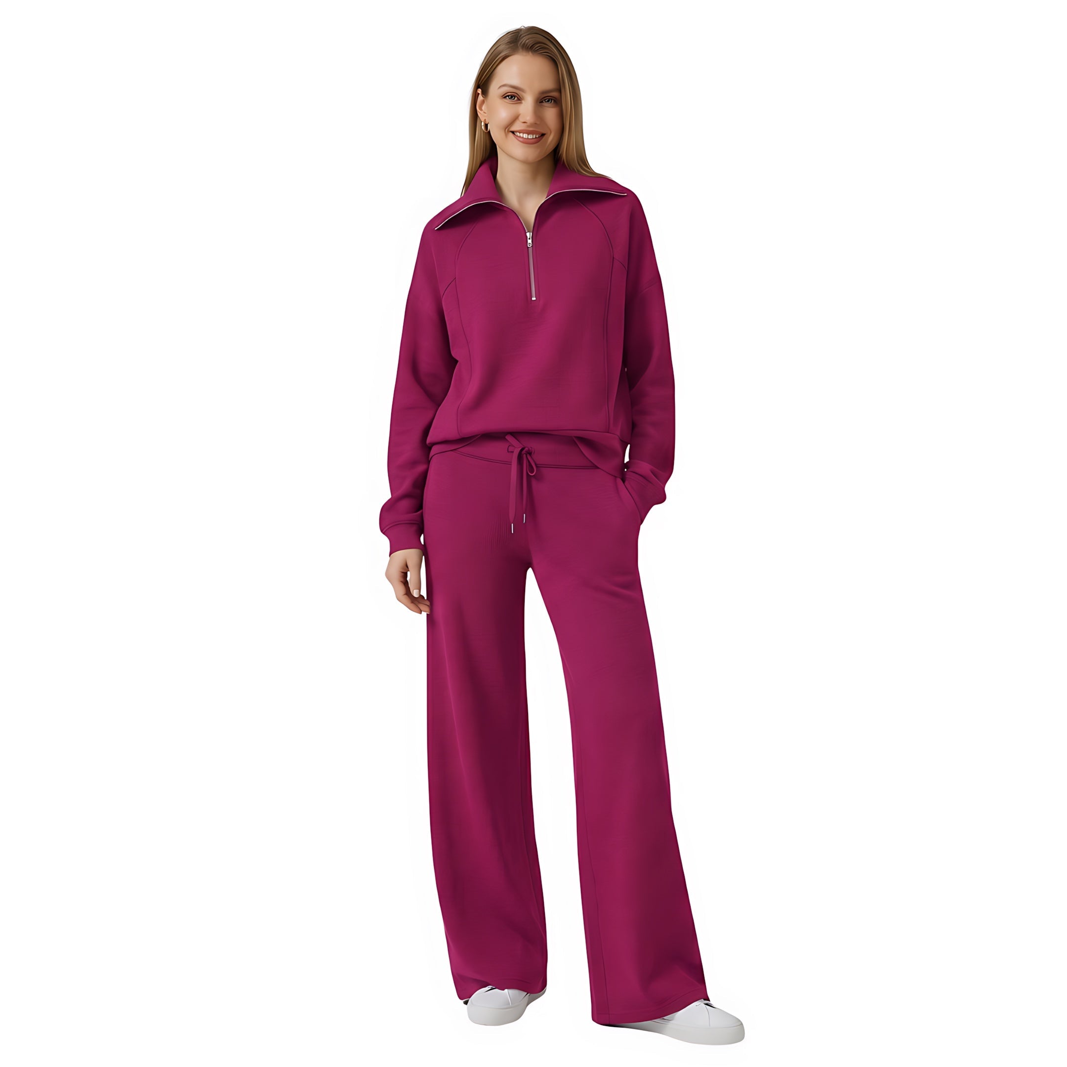 Beatrice – Half Zip Top And Wide Leg Pants Lounge Set
