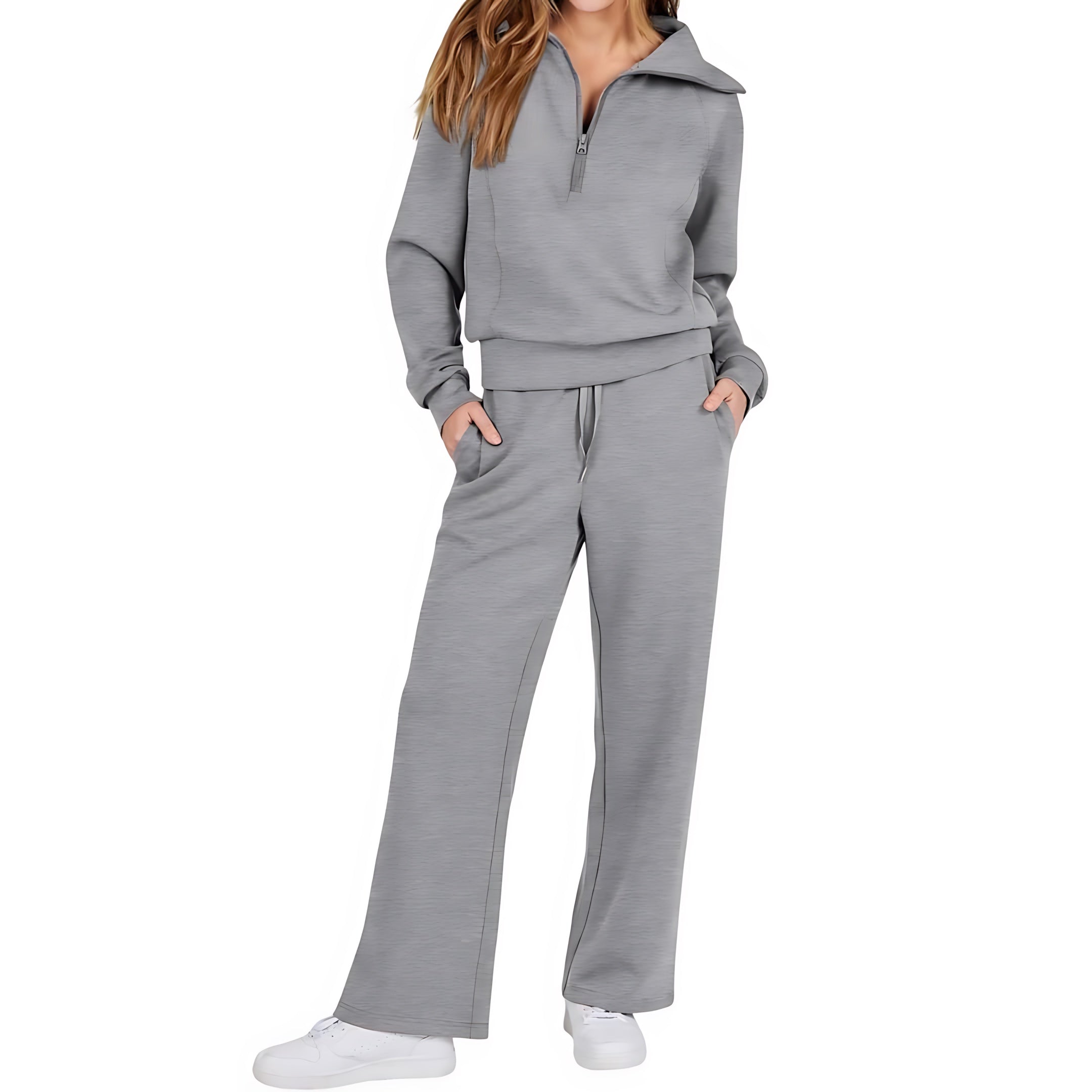 Beatrice – Half Zip Top And Wide Leg Pants Lounge Set