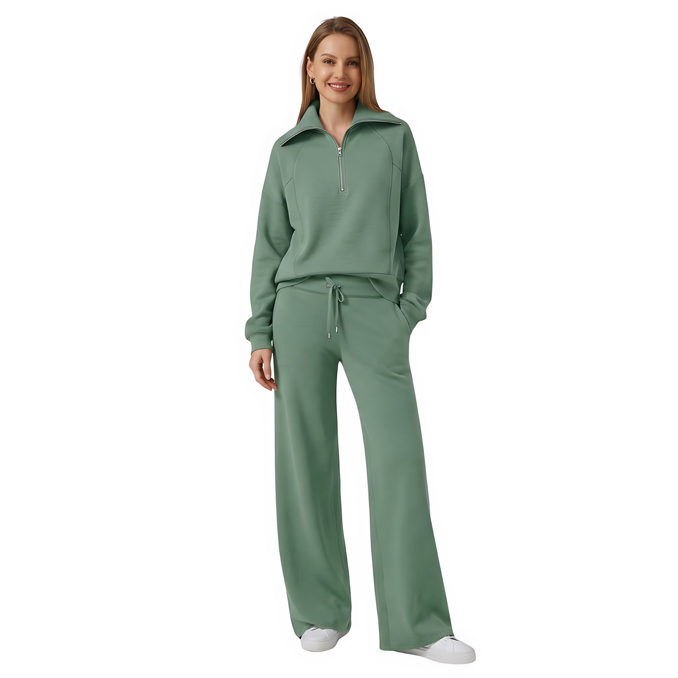 Beatrice – Half Zip Top And Wide Leg Pants Lounge Set