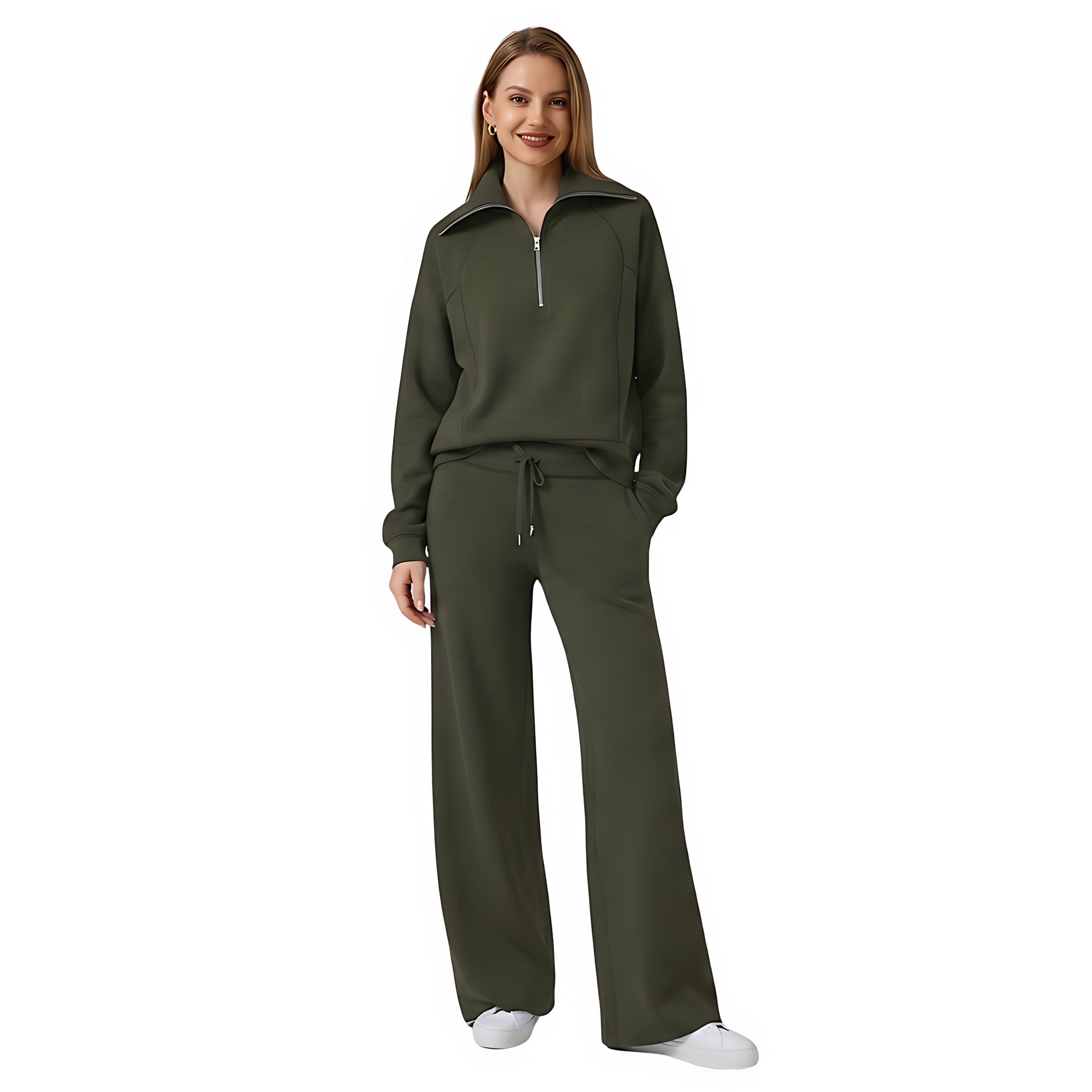 Beatrice – Half Zip Top And Wide Leg Pants Lounge Set
