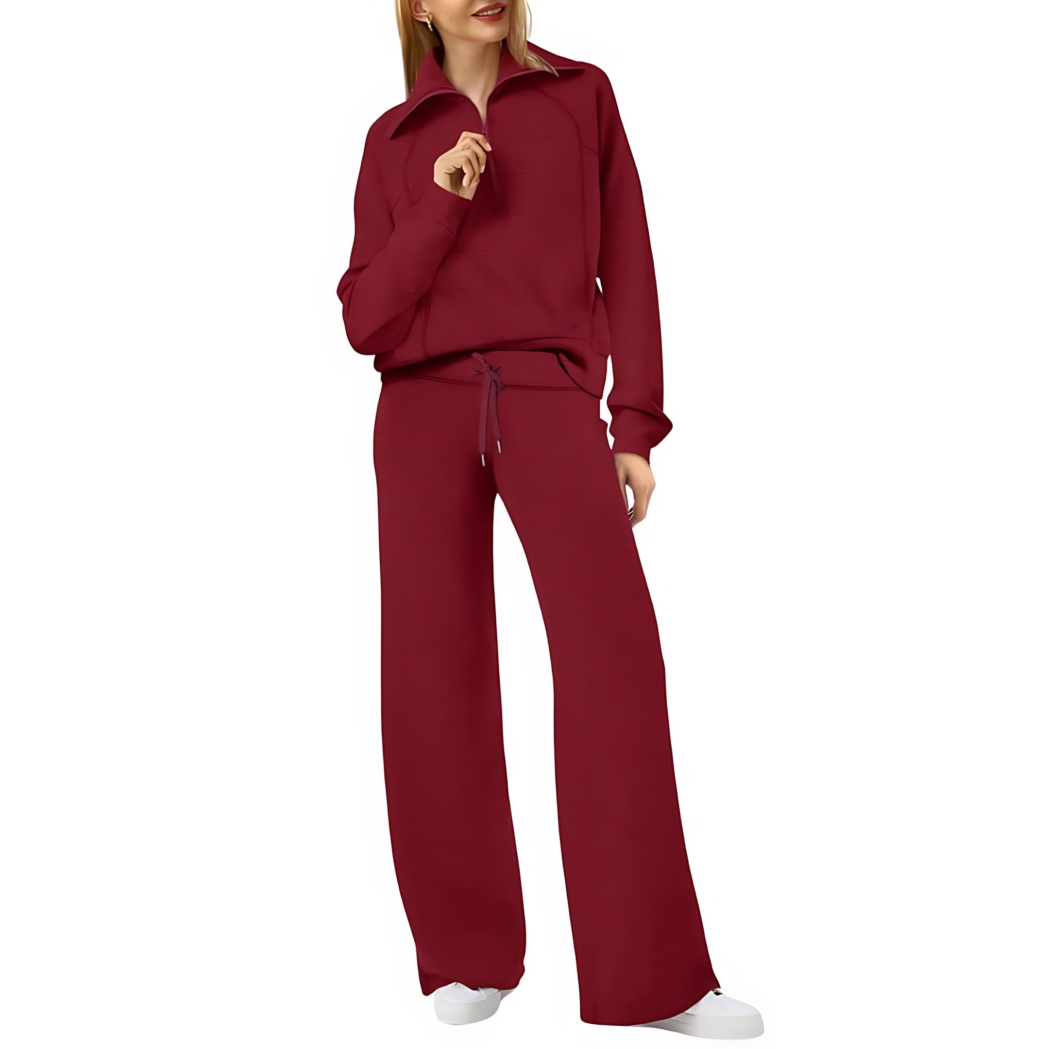 Beatrice – Half Zip Top And Wide Leg Pants Lounge Set