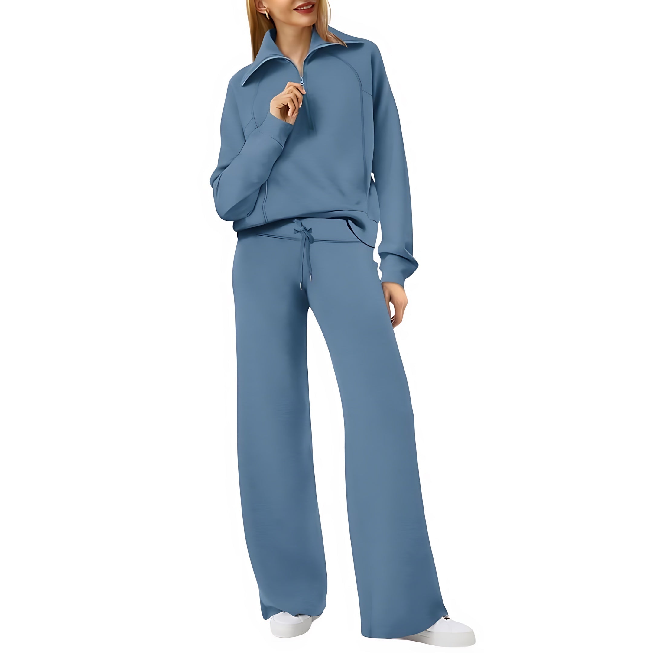 Beatrice – Half Zip Top And Wide Leg Pants Lounge Set