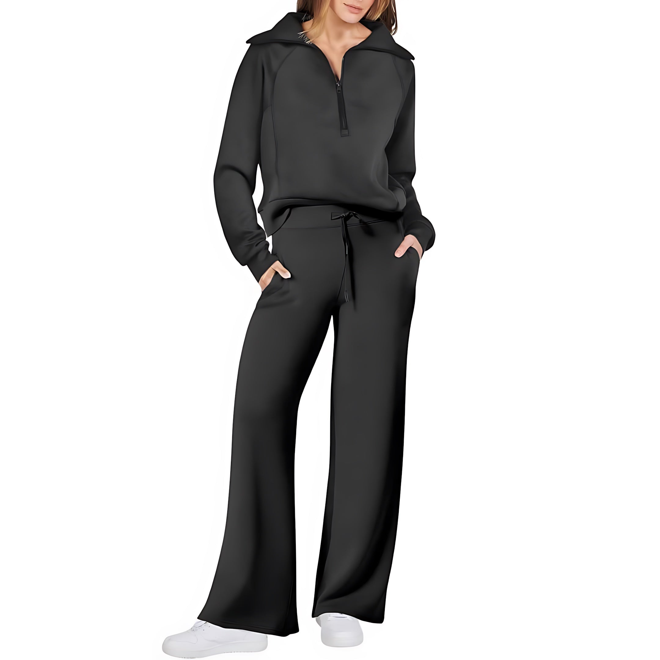 Beatrice – Half Zip Top And Wide Leg Pants Lounge Set