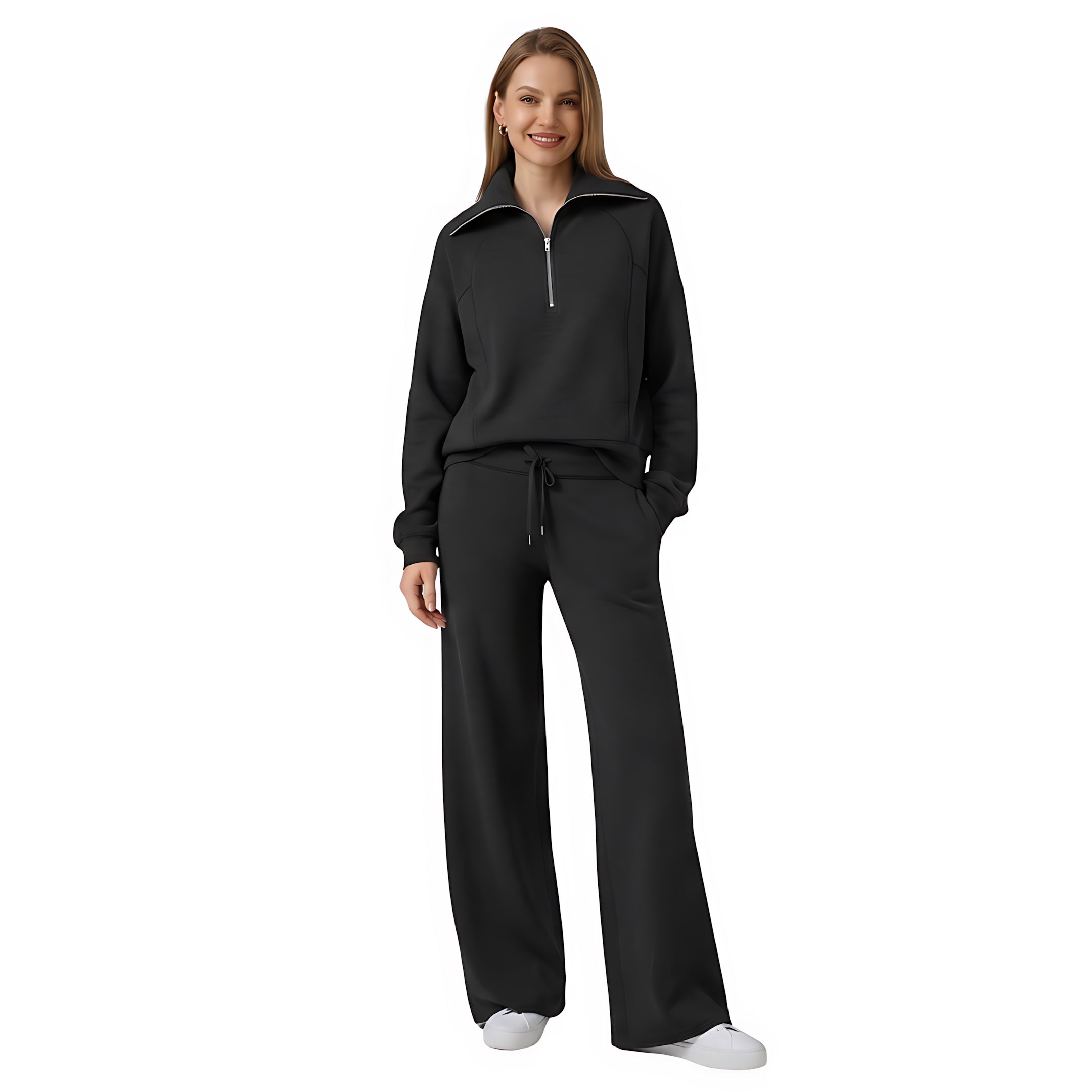 Beatrice – Half Zip Top And Wide Leg Pants Lounge Set