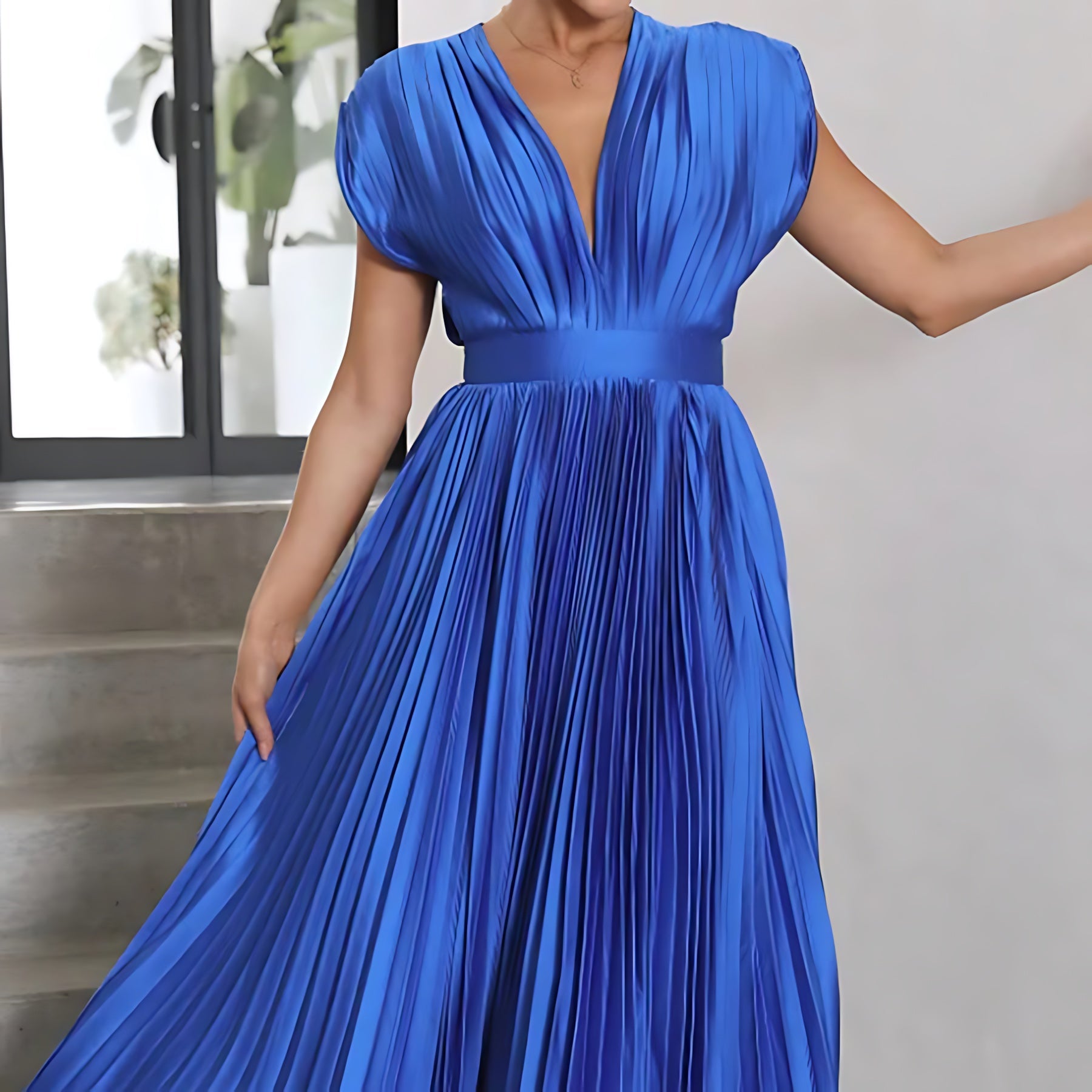 Beatrice – Pleated V Neck Wedding Guest Maxi Dress
