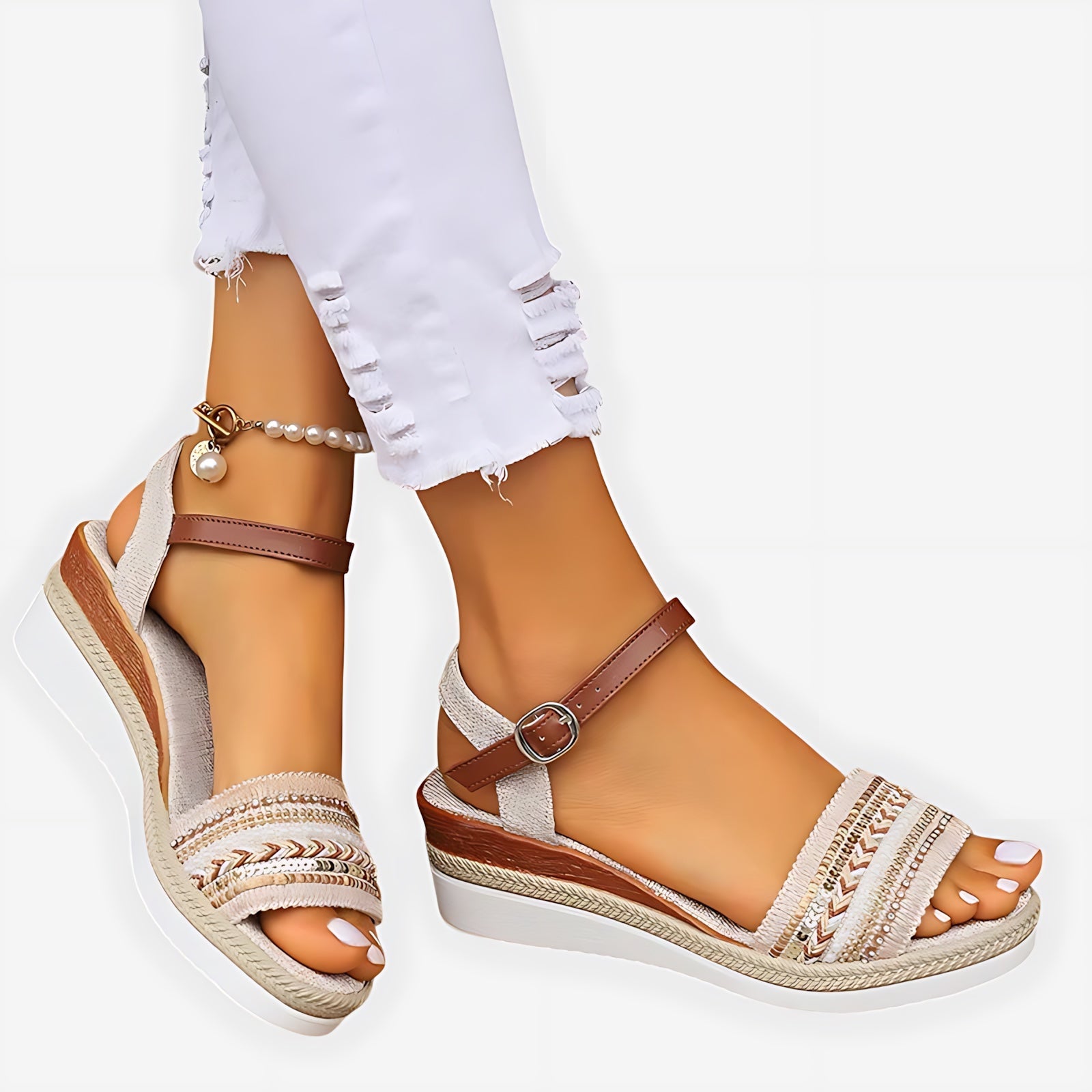 Beatrice – Rhinestone Ankle Strap Wedge Sandals