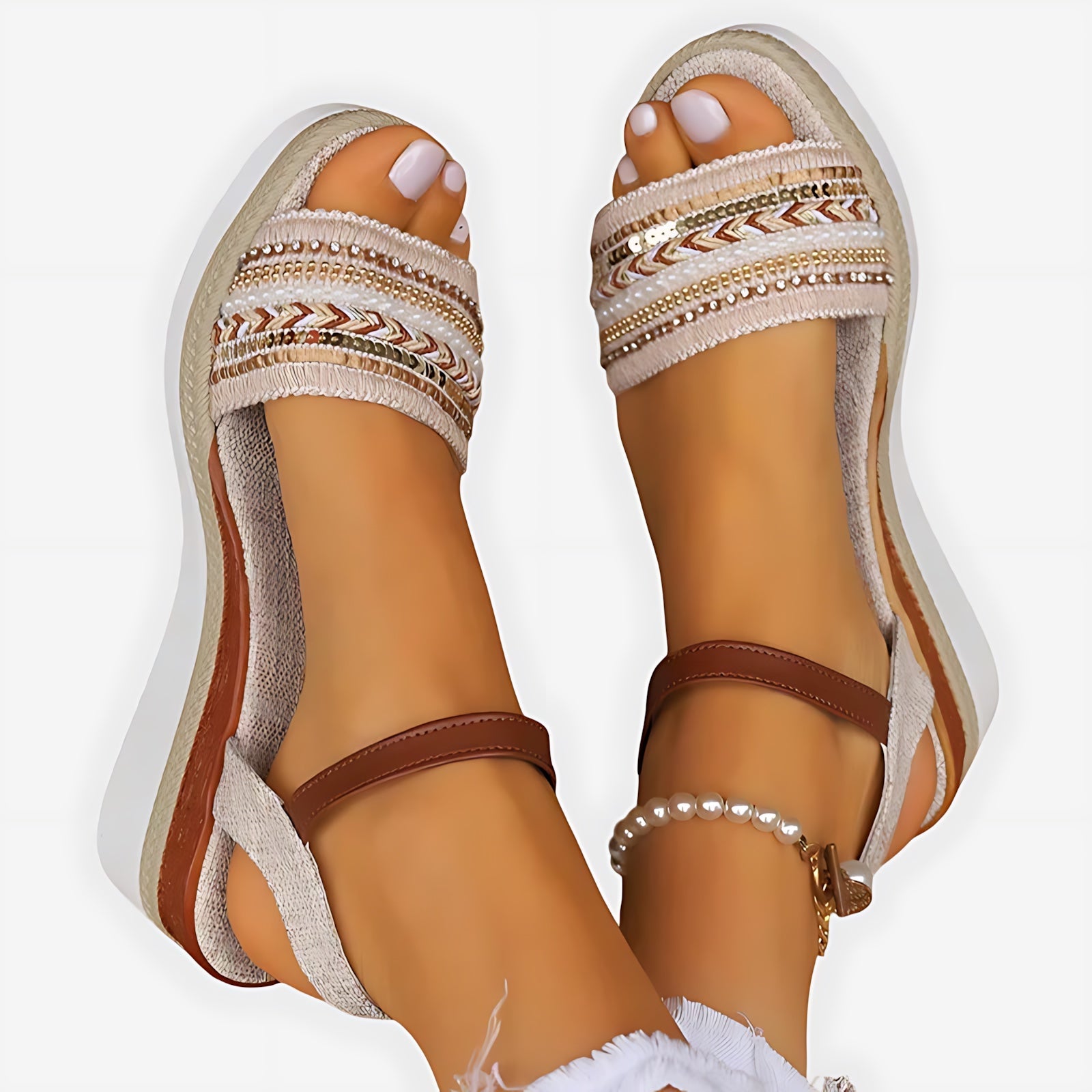 Beatrice – Rhinestone Ankle Strap Wedge Sandals