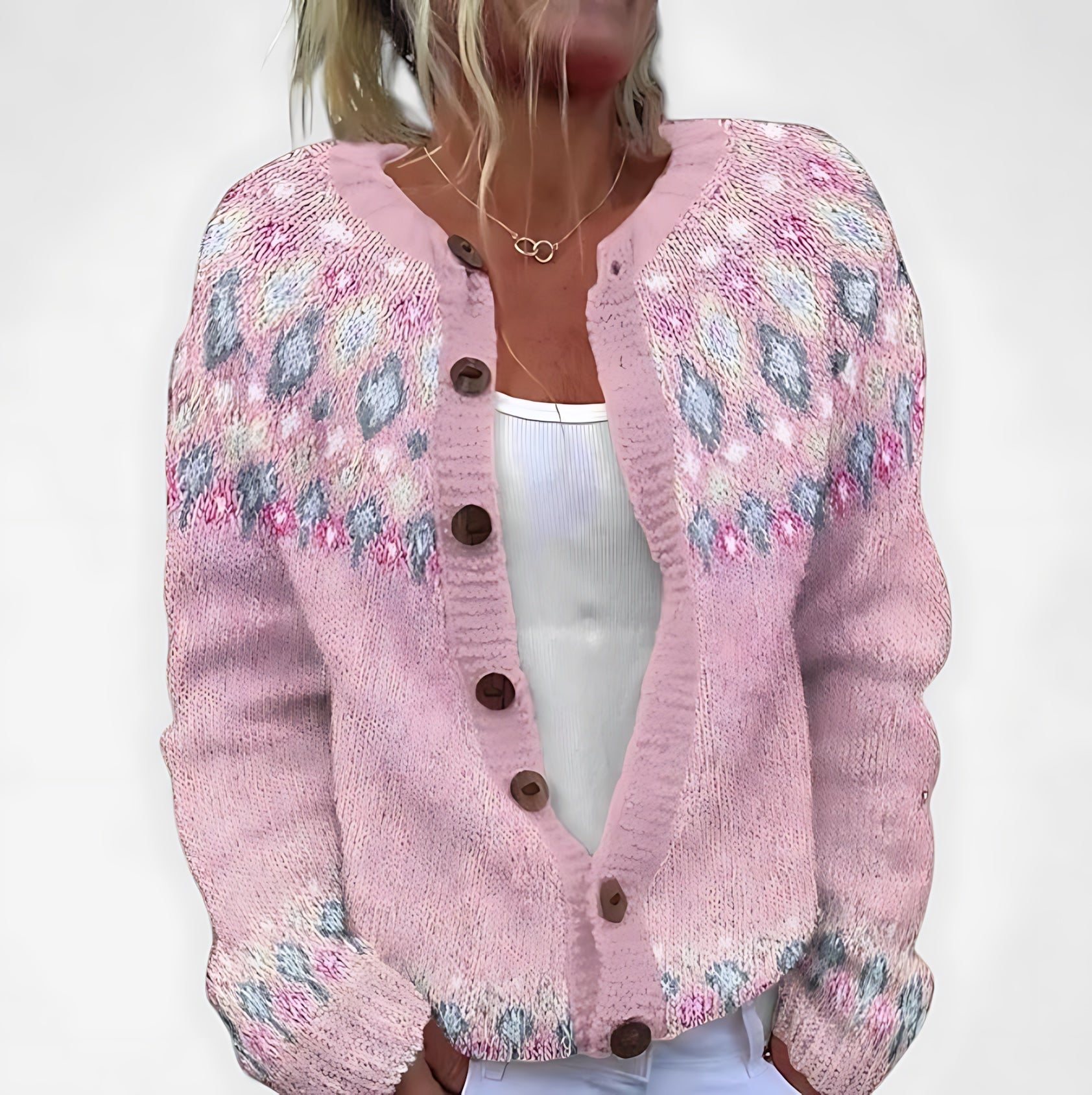 Bella – Fair Isle Fuzzy Button Up Cardigan
