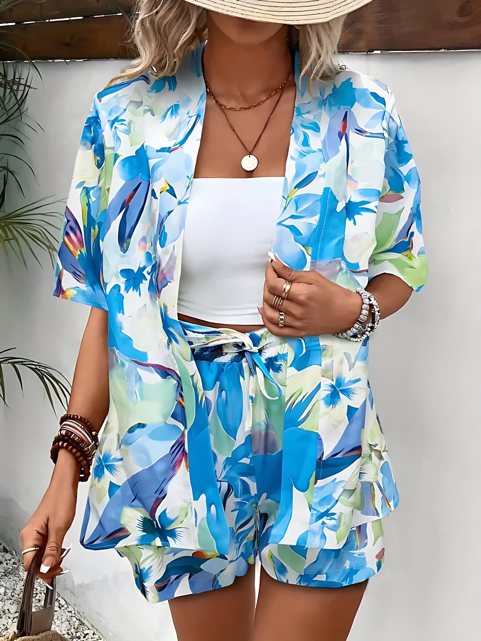 Bella – Floral Kimono Cardigan and Shorts Set