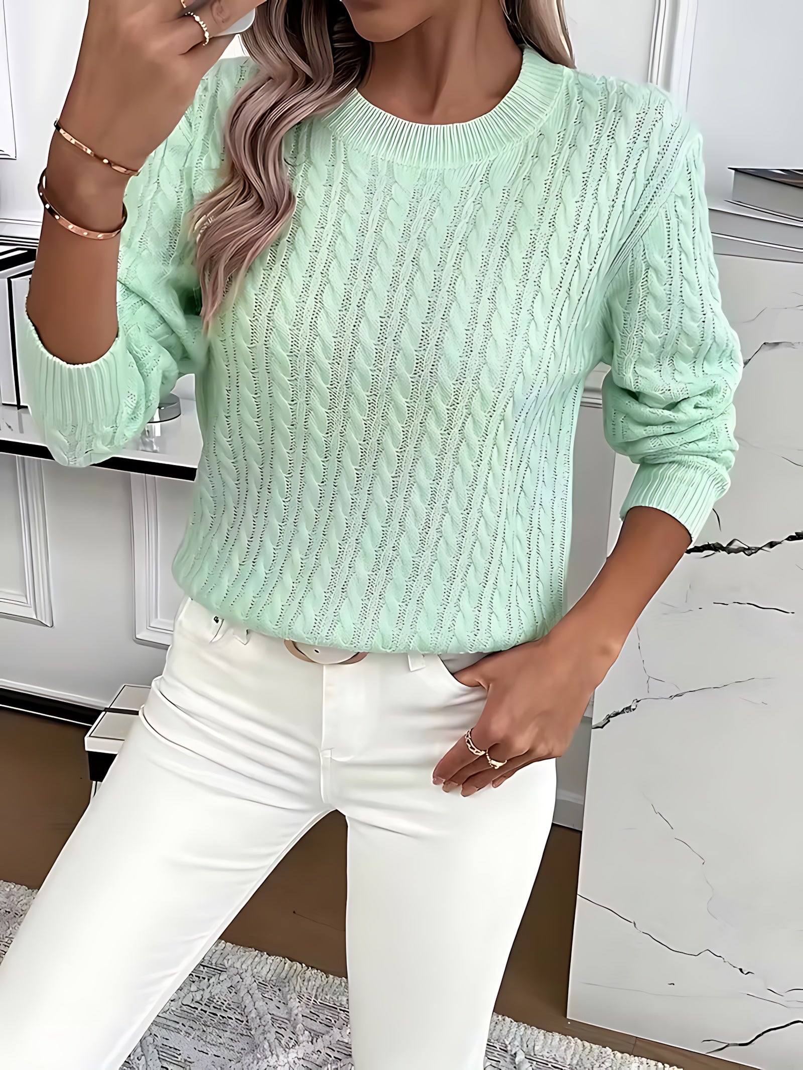 Bella – Open Knit Crew Neck Sweater