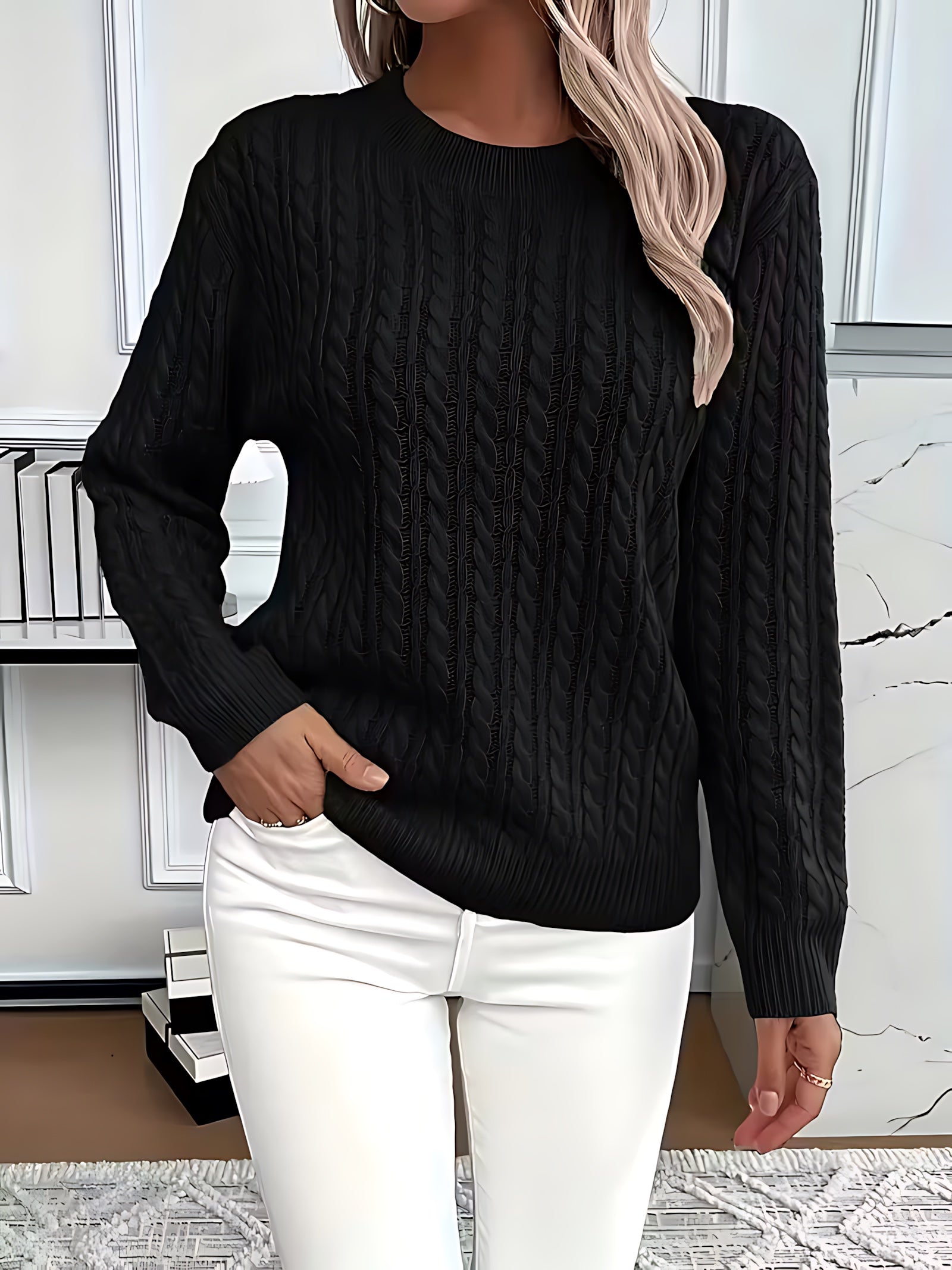 Bella – Open Knit Crew Neck Sweater