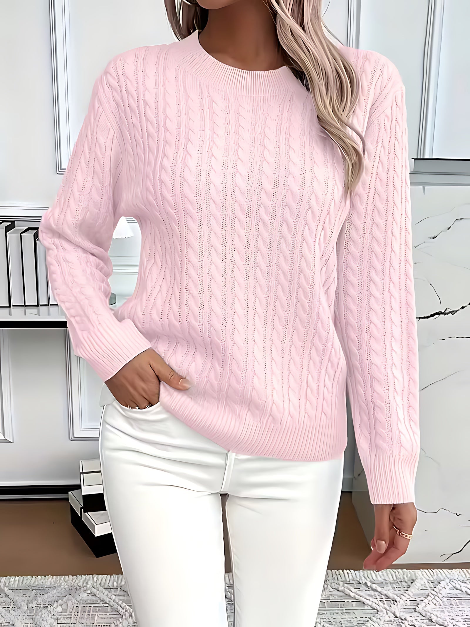 Bella – Open Knit Crew Neck Sweater