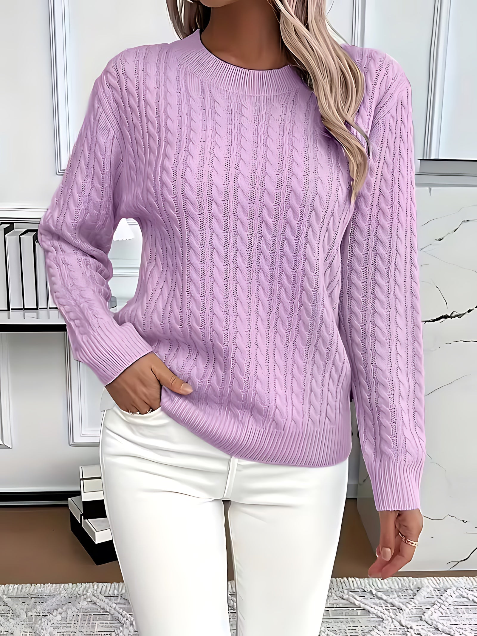 Bella – Open Knit Crew Neck Sweater