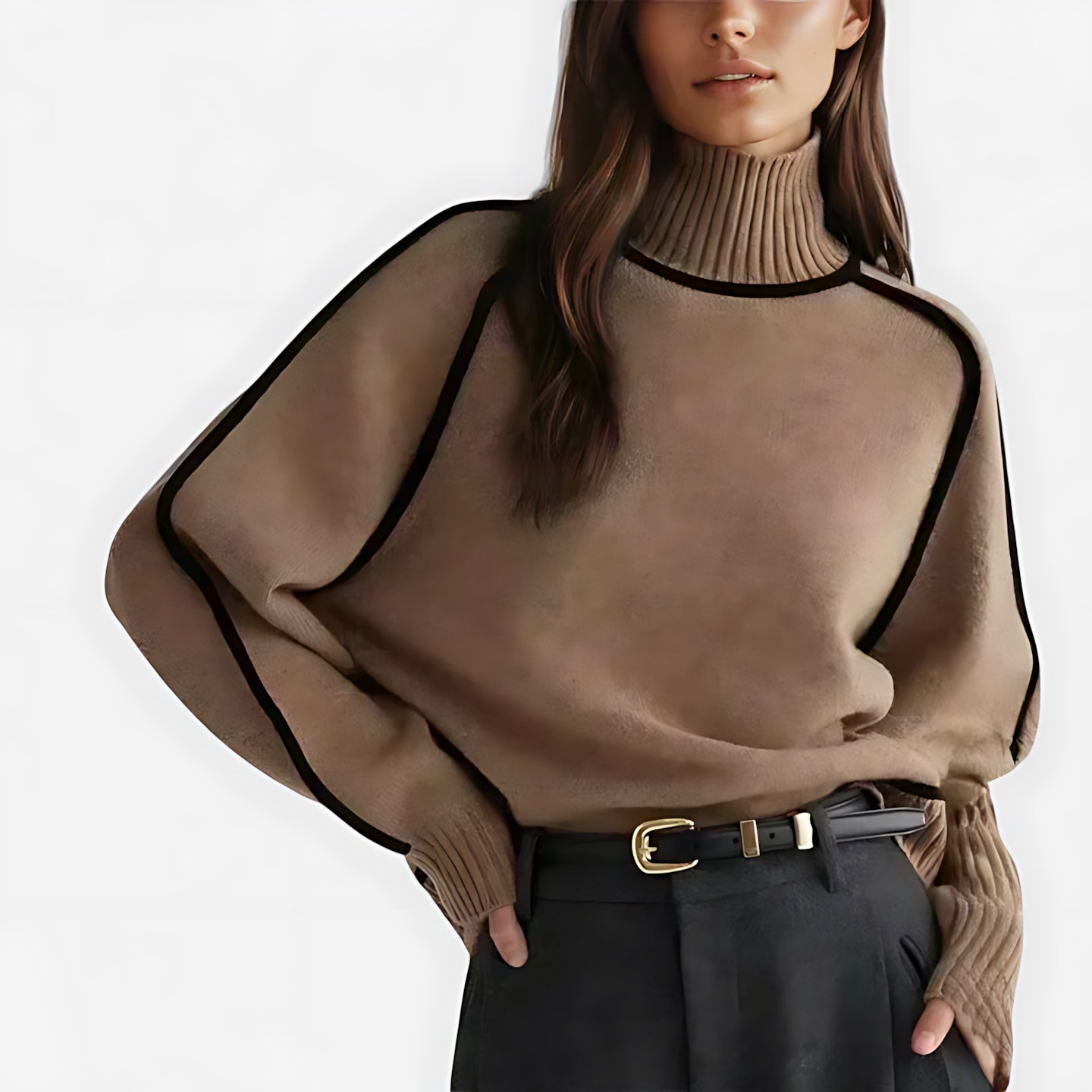 Bethany – Contrast Piping Mock Neck Knit Sweater