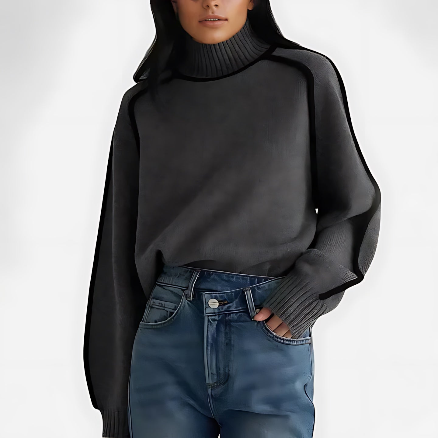 Bethany – Contrast Piping Mock Neck Knit Sweater